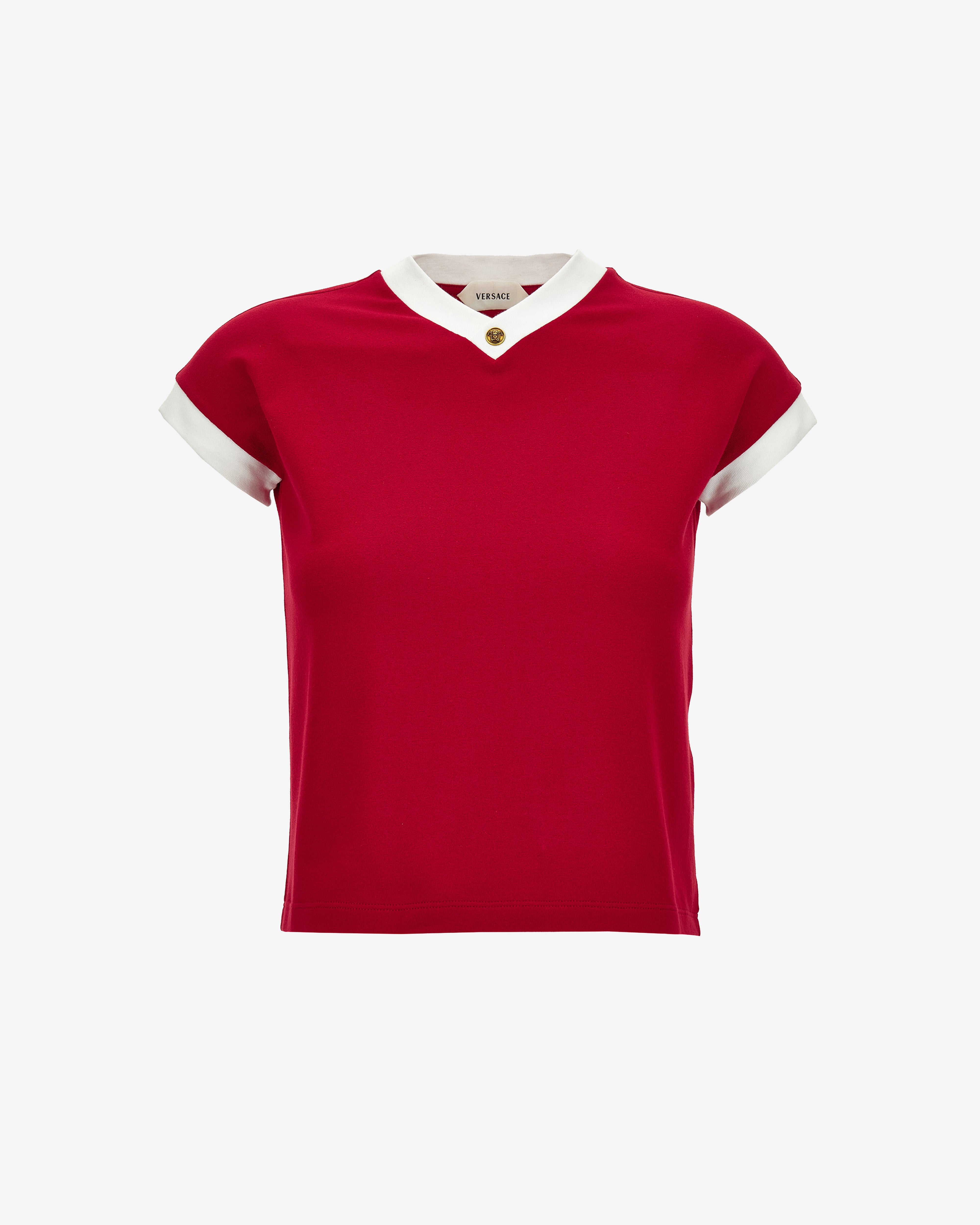 Versace: Women's Stretch Cotton-Jersey T-Shirt (Lipstick) | DSMNY