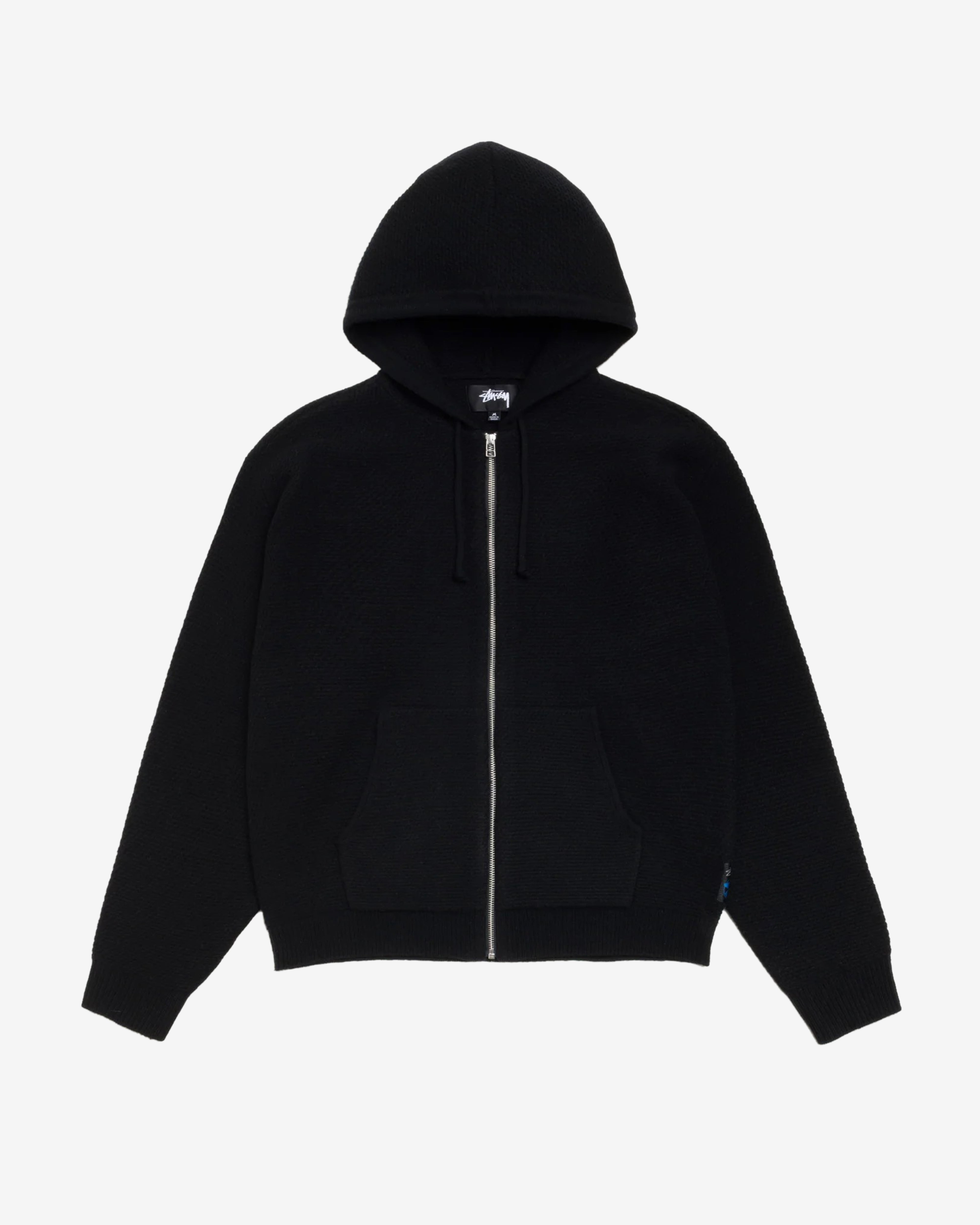 Stüssy: Men's Textured Zip Hooded Sweater (Black) | DSMNY E-SHOP