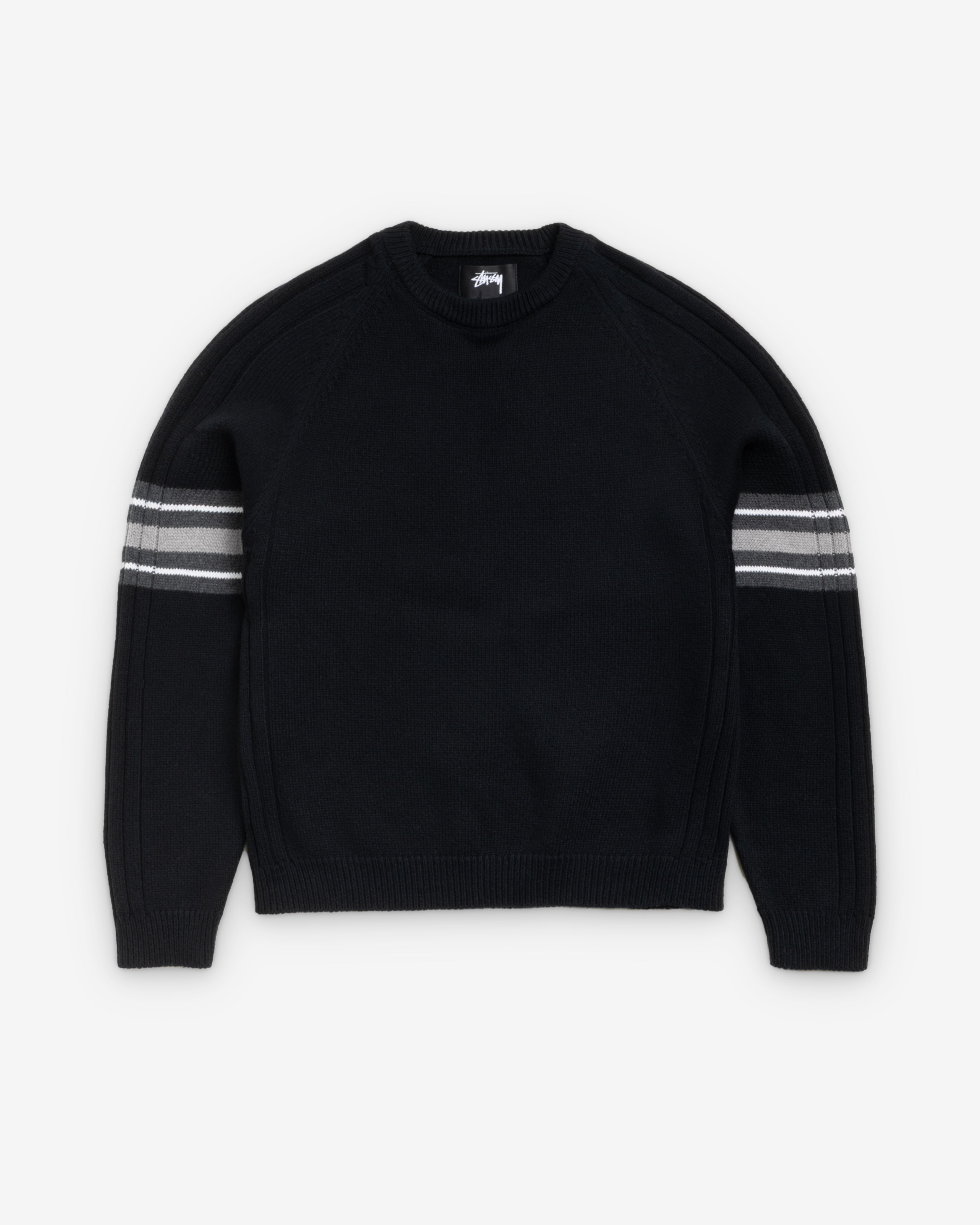 Stüssy: Men's Stripe Raglan Crew (Black) | DSMNY E-SHOP