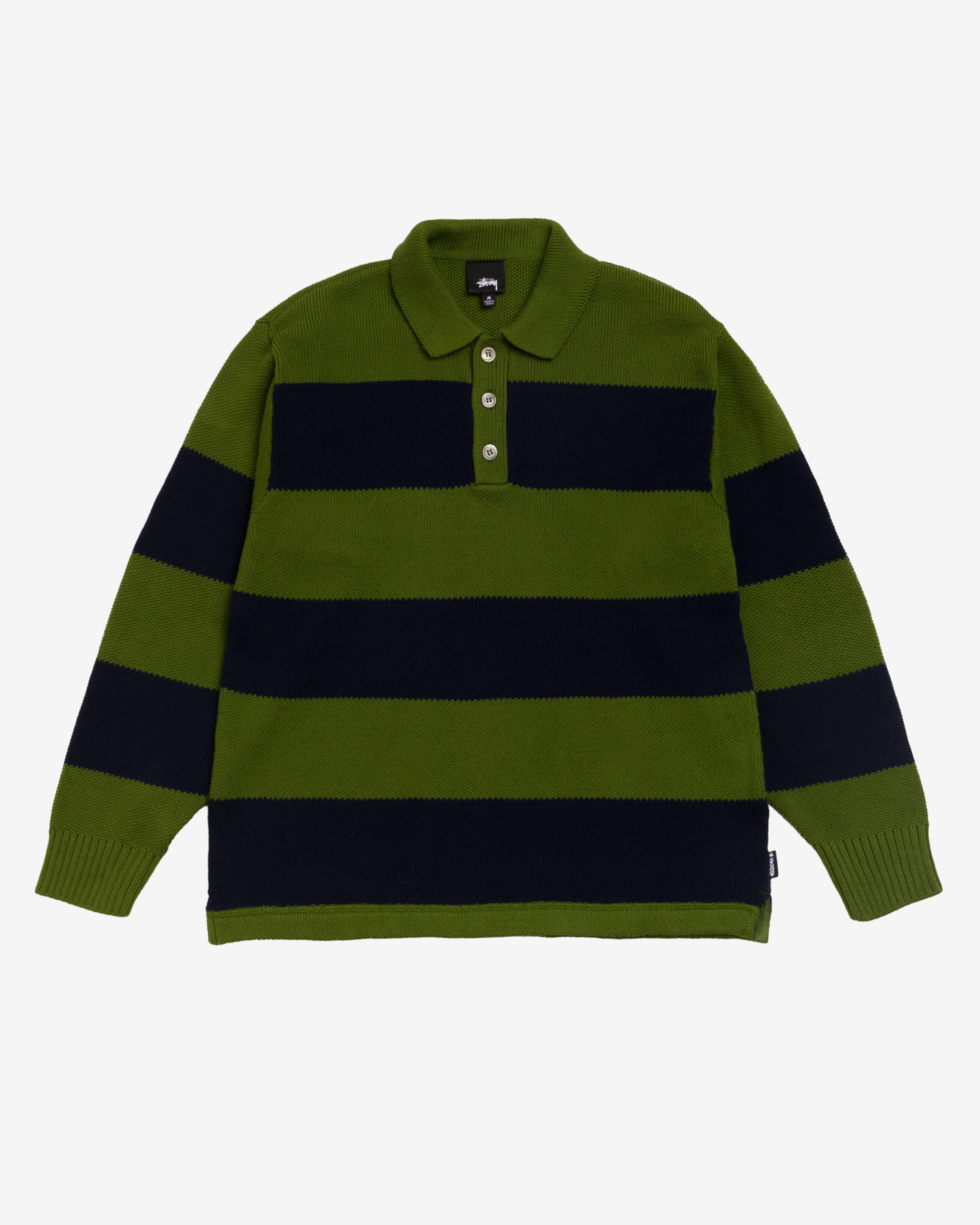 Stüssy: Pique Knit Striped Rugby (Olive) | DSMNY E-SHOP