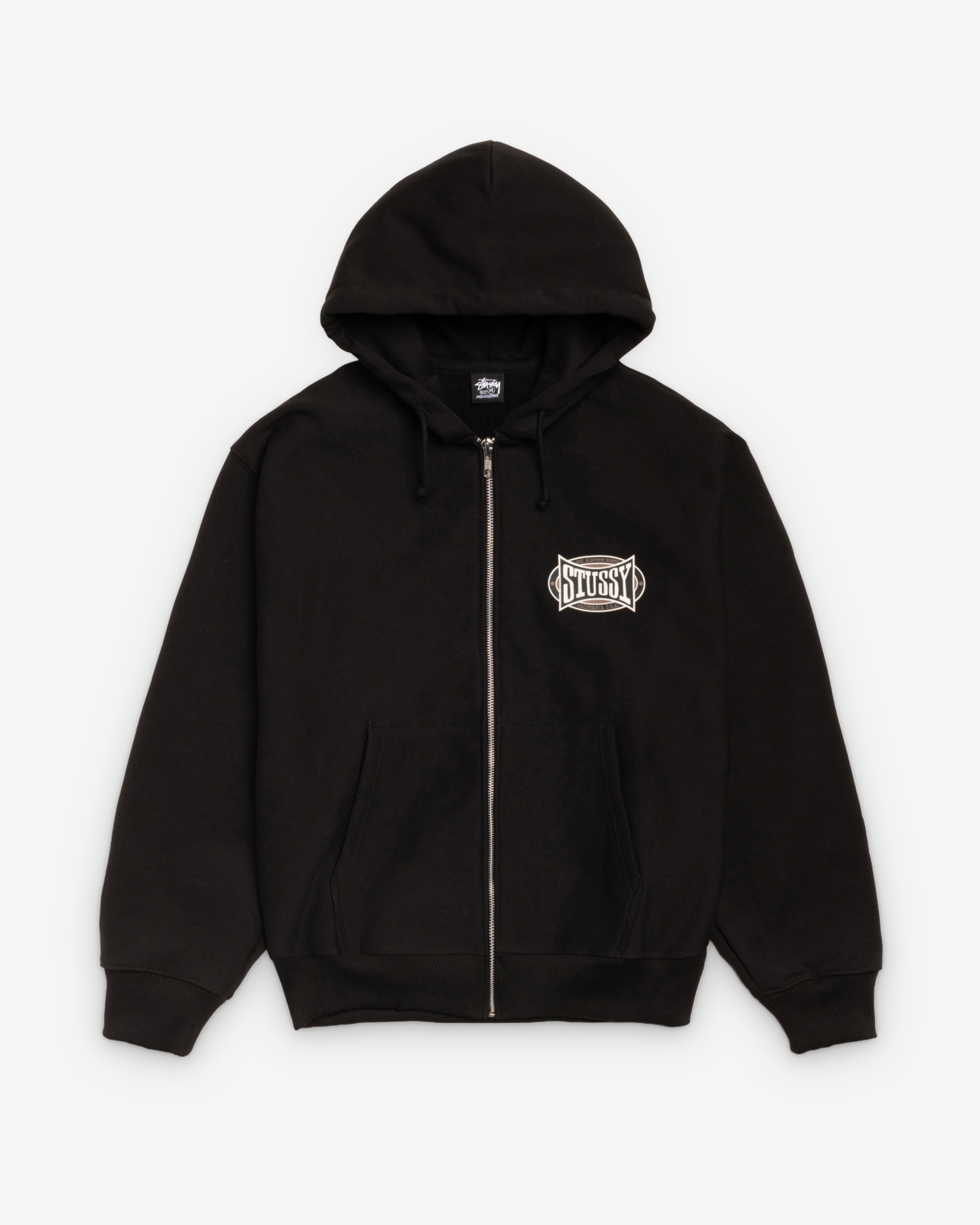 Stüssy: Men's Champion Oval Zip Hoodie (Black) | DSMNY E-SHOP
