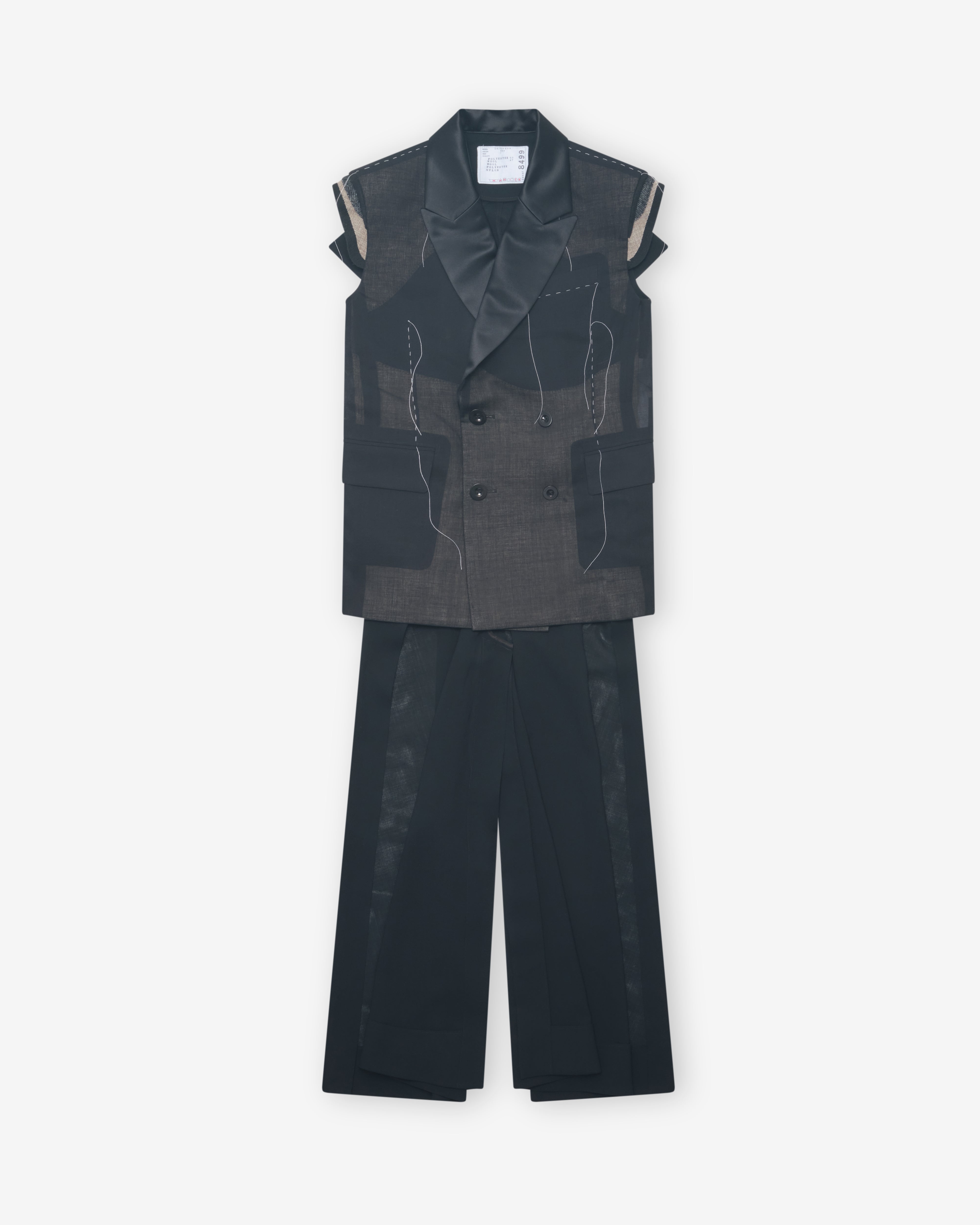 Sacai: Women's Wool Organza Vest (Black) | DSMNY E-SHOP