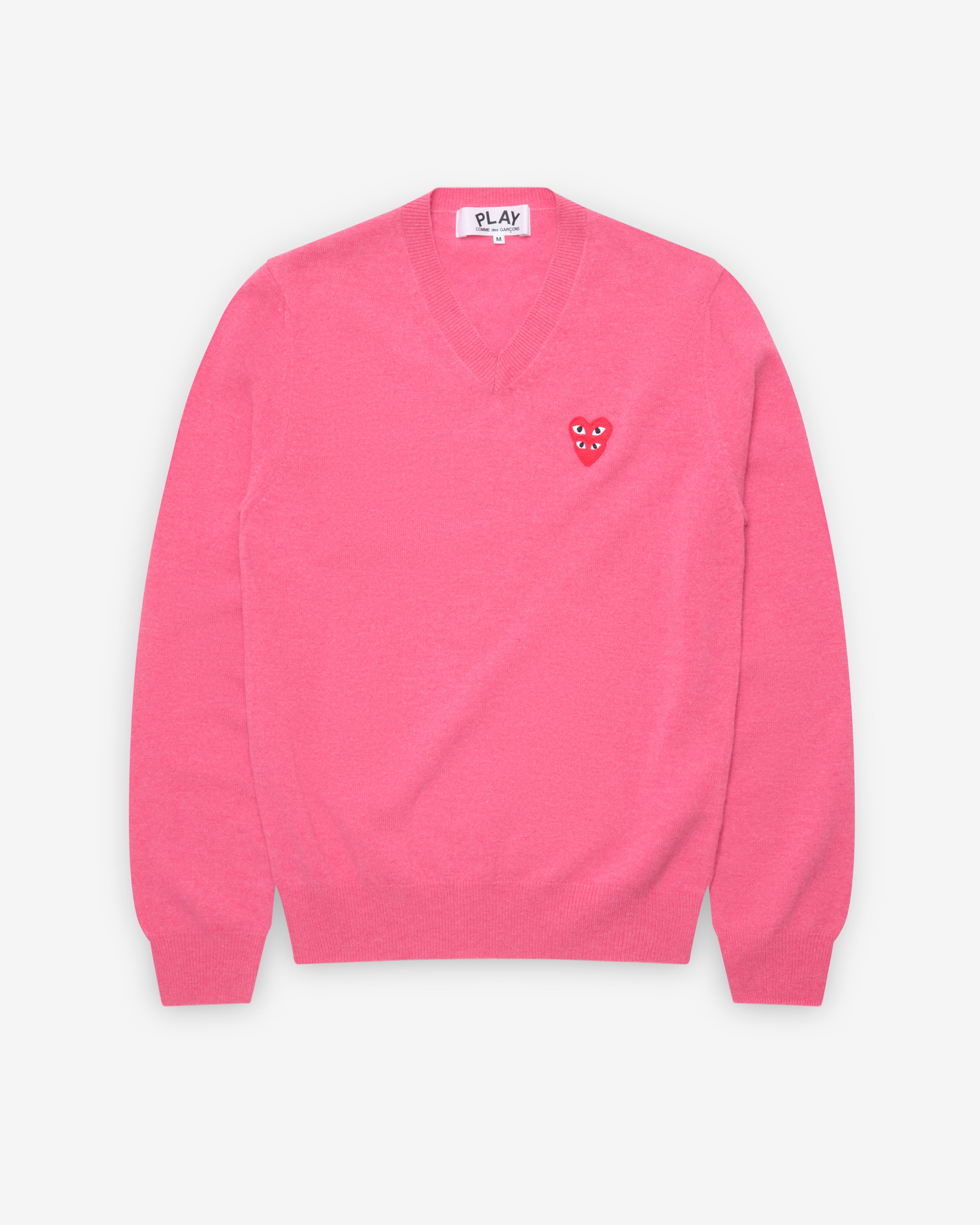Play Comme des Garçons: Double Eye V Neck Sweater (Pink) | DSMNY E