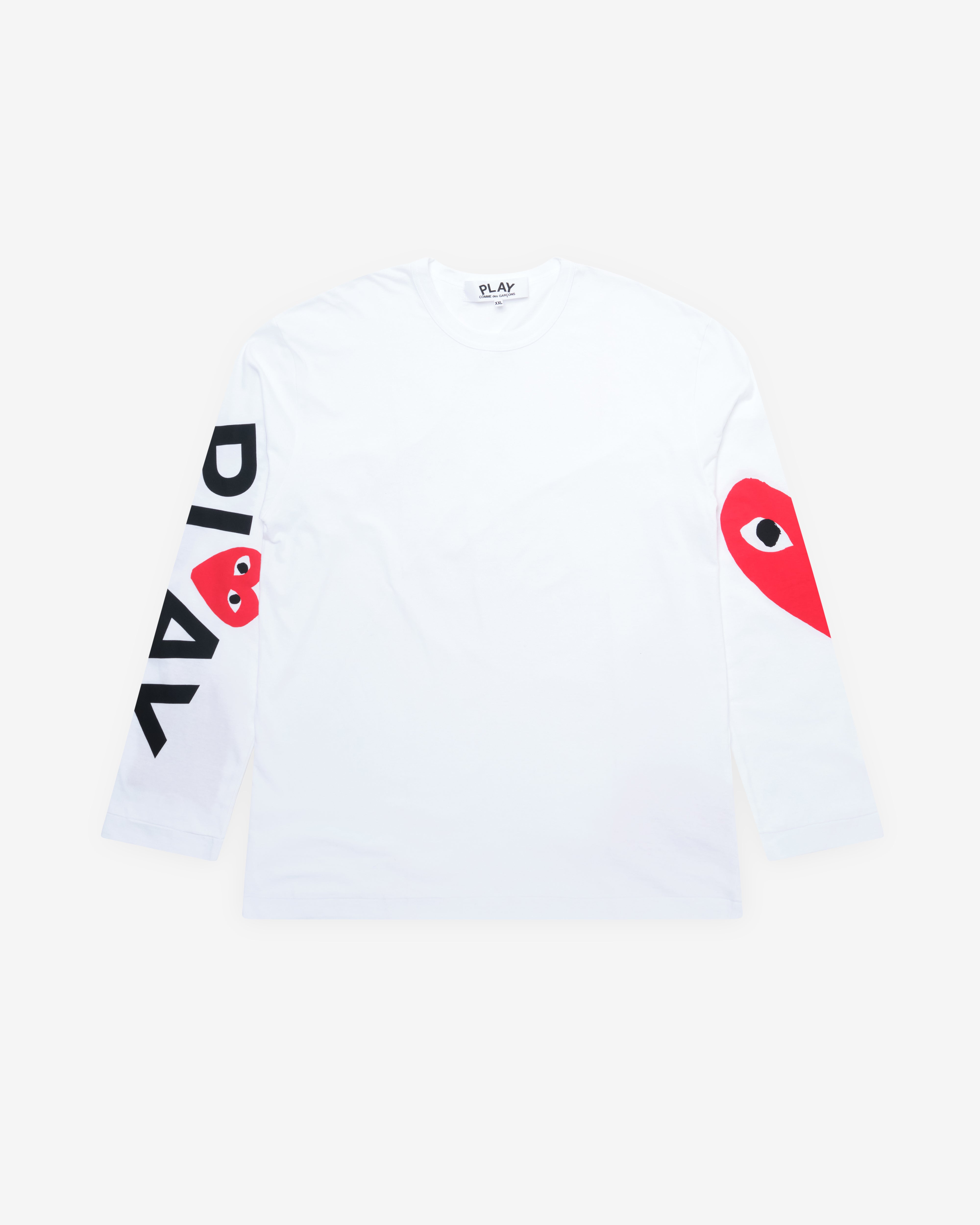 Play Comme des Garçons: Big Heart Long Sleeve (White) | DSMNY E-SHOP