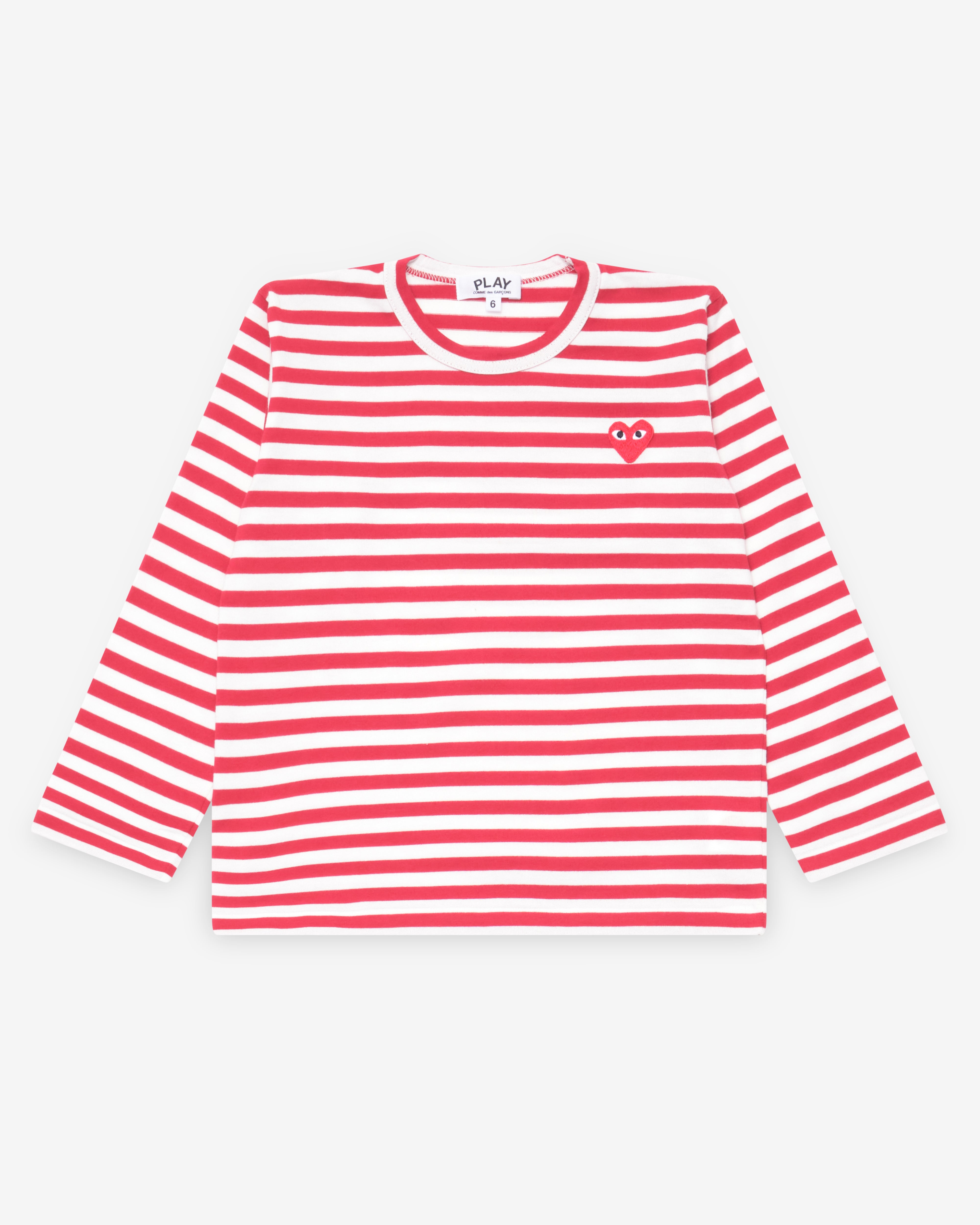 COMME des GARÇONS SHIRT 赤 ストライプ ジャージ Play Comme des Garçons: Kids Striped T-Shirt (Red) | DSMNY E-SHOP