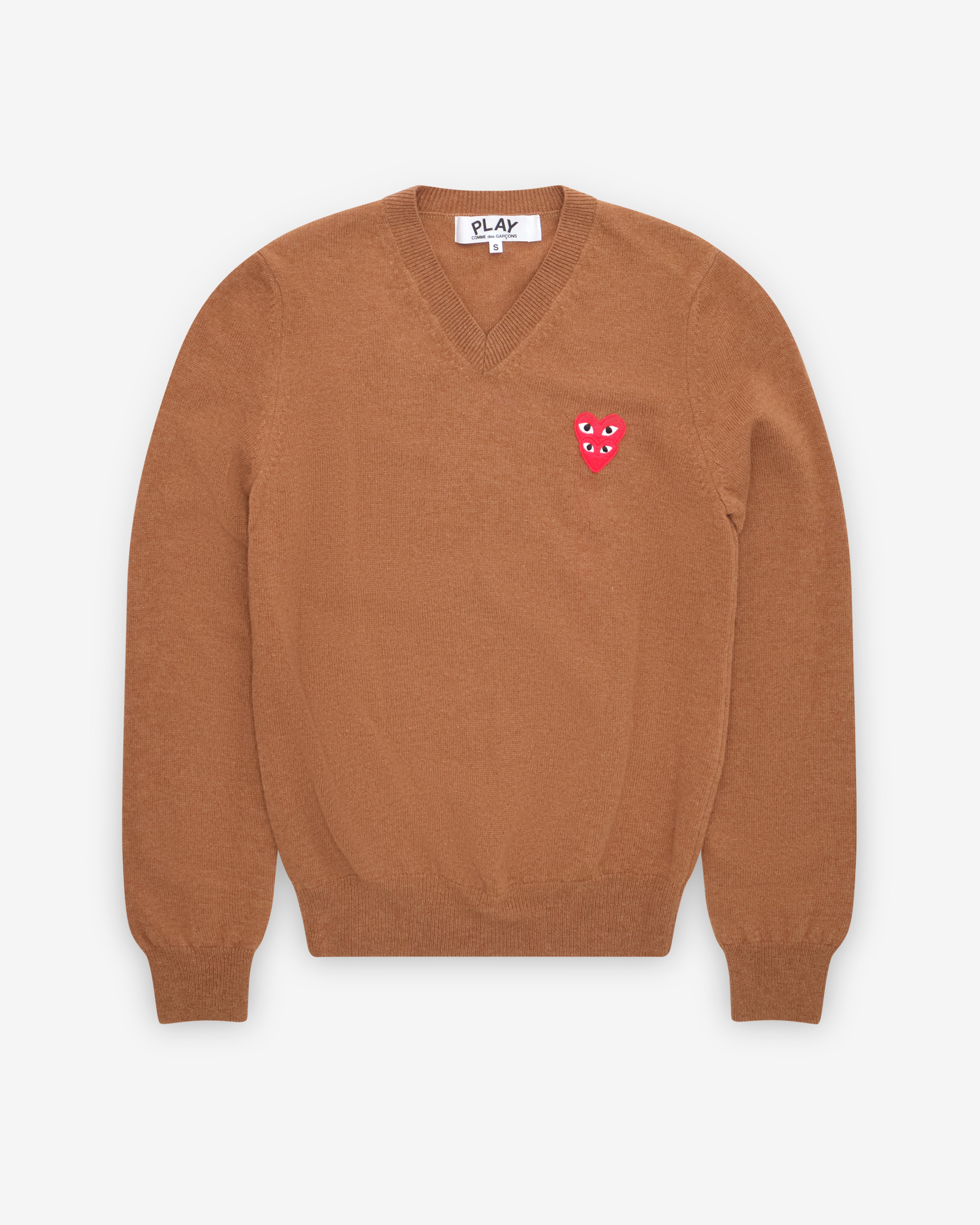 PLAY COMME des GARÇONS ベージュ Vネックセーター L Play Comme des Garçons: Double Eye V Neck Sweater (Brown) | DSMNY