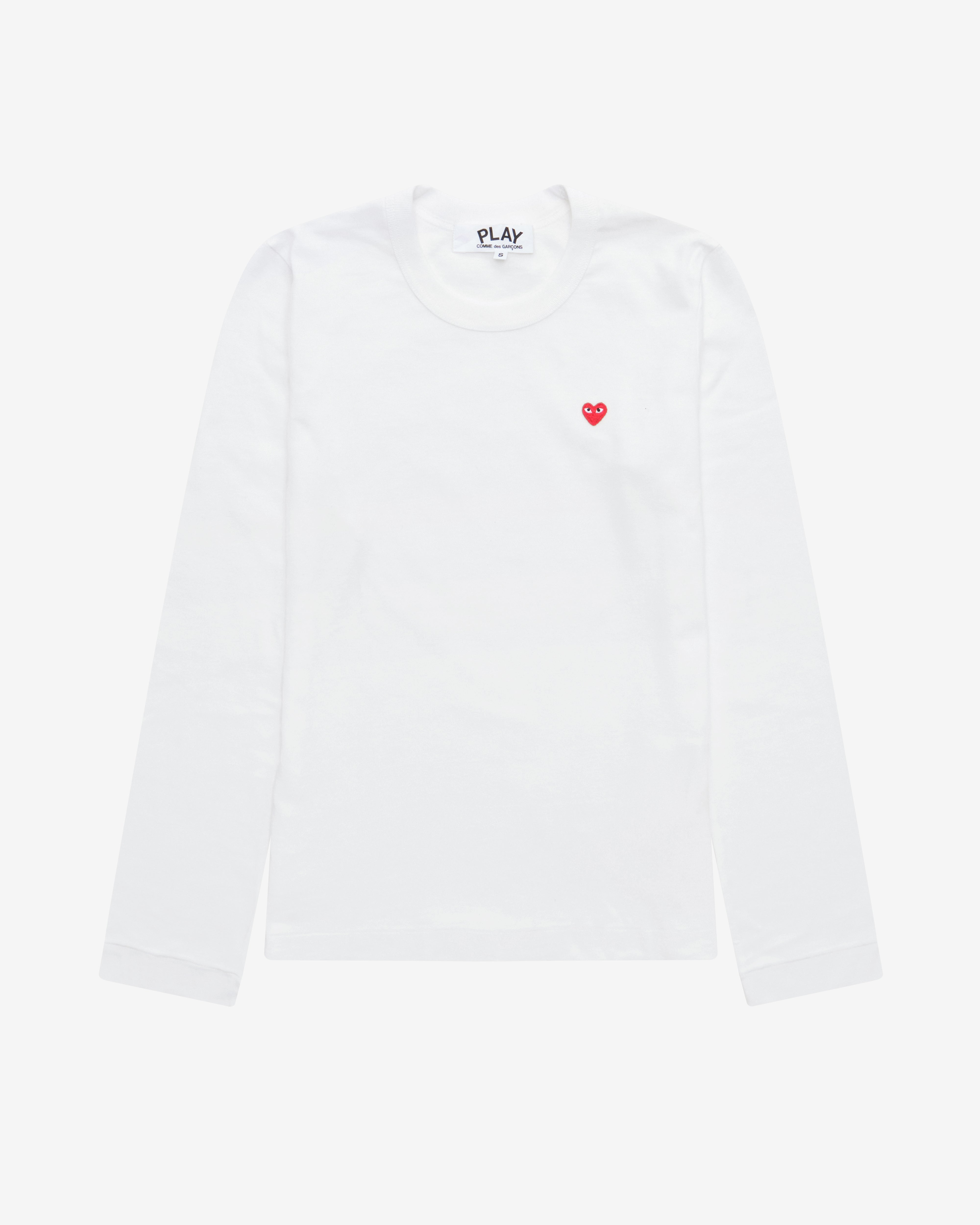 PLAY COMME des GARCONS 長袖シャツ ホワイト S Play Comme des Garçons: Small Red Heart Long Sleeve T-Shirt (White