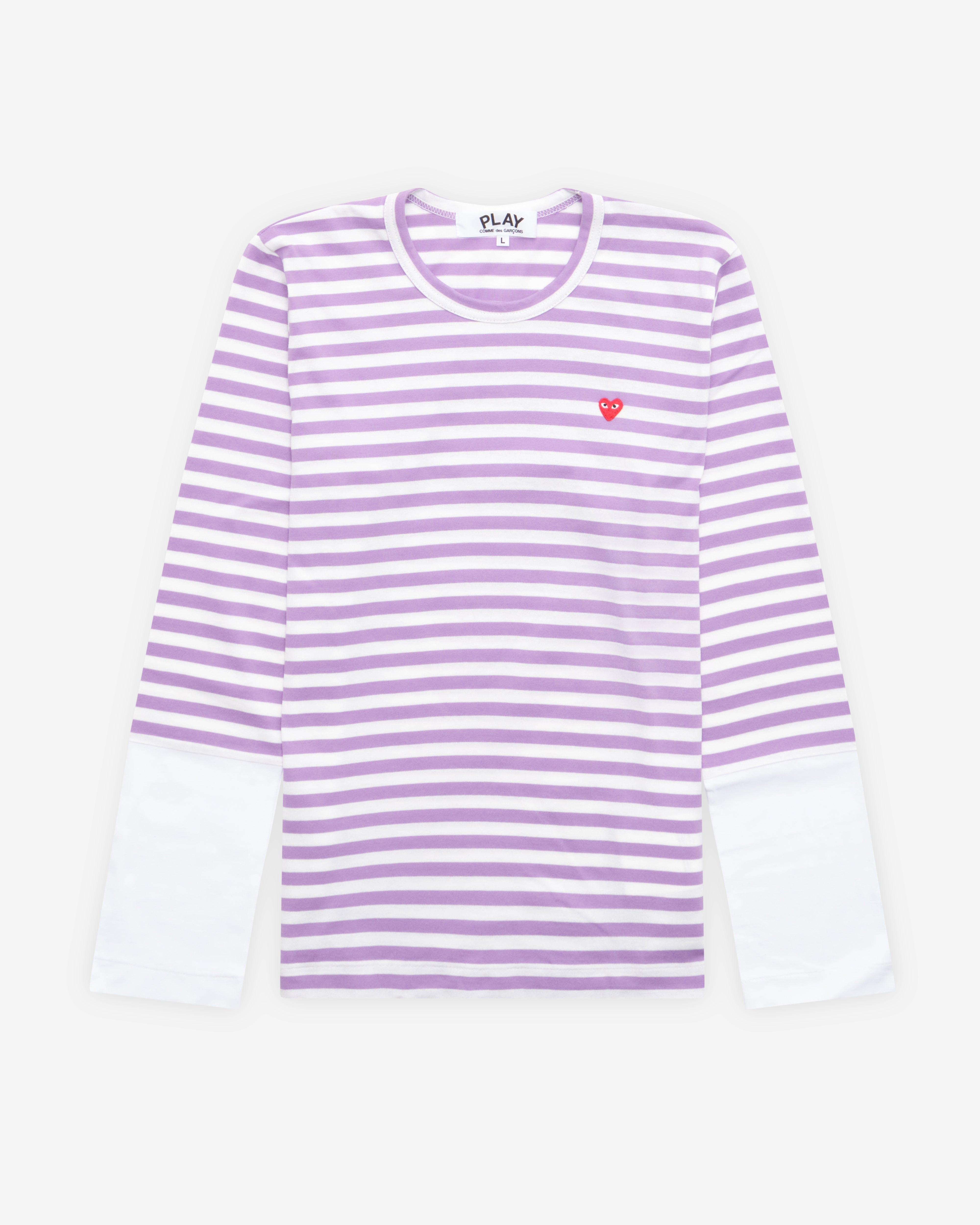 トップス COMME des GARCONS SHIRT M S20050 Play Comme des Garçons: Stripe White T-Shirt (Purple) | DSMNY E-SHOP