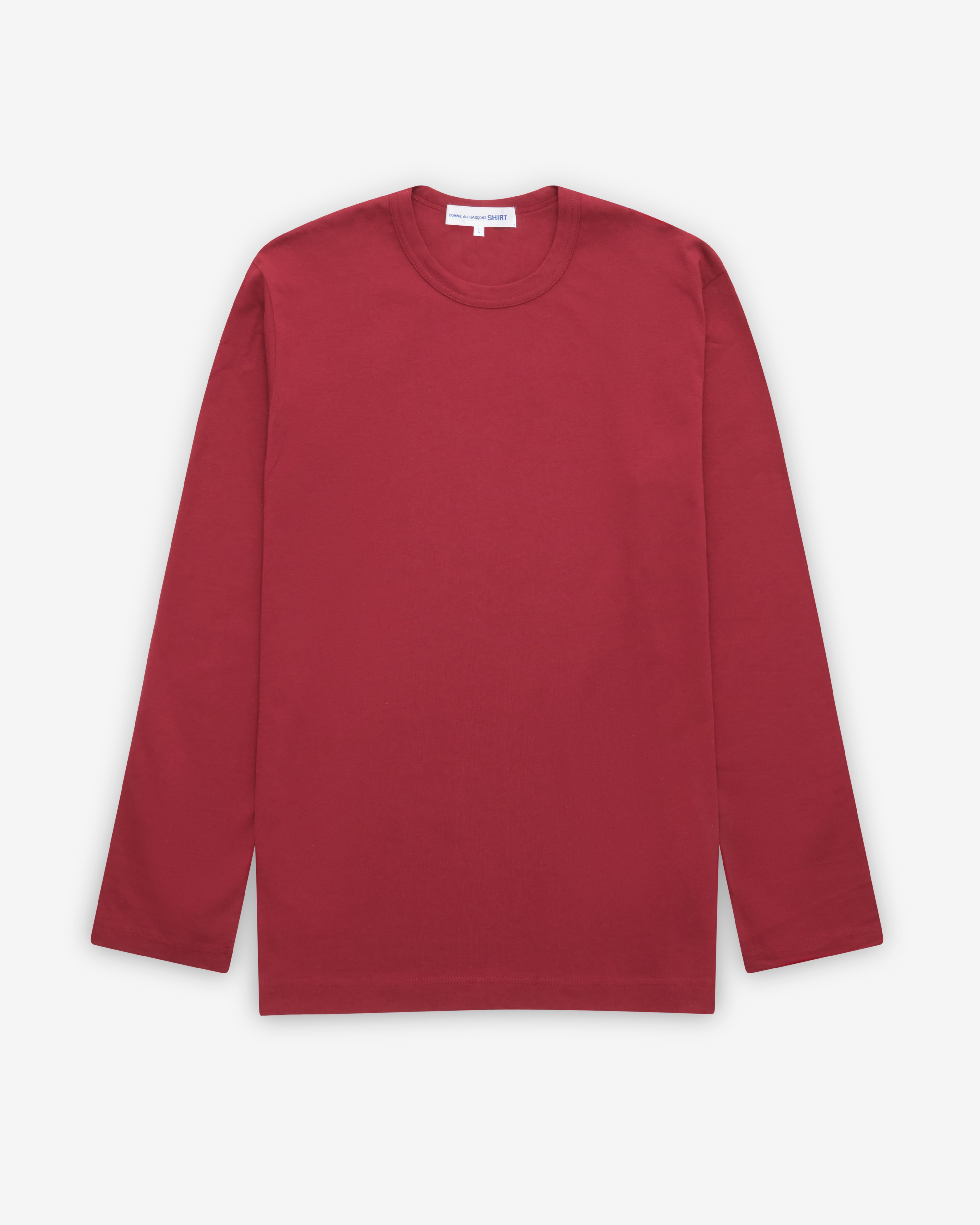 CDG Shirt: Rear Logo Long Sleeve T-Shirt (Burgundy) | DSMNY E-SHOP