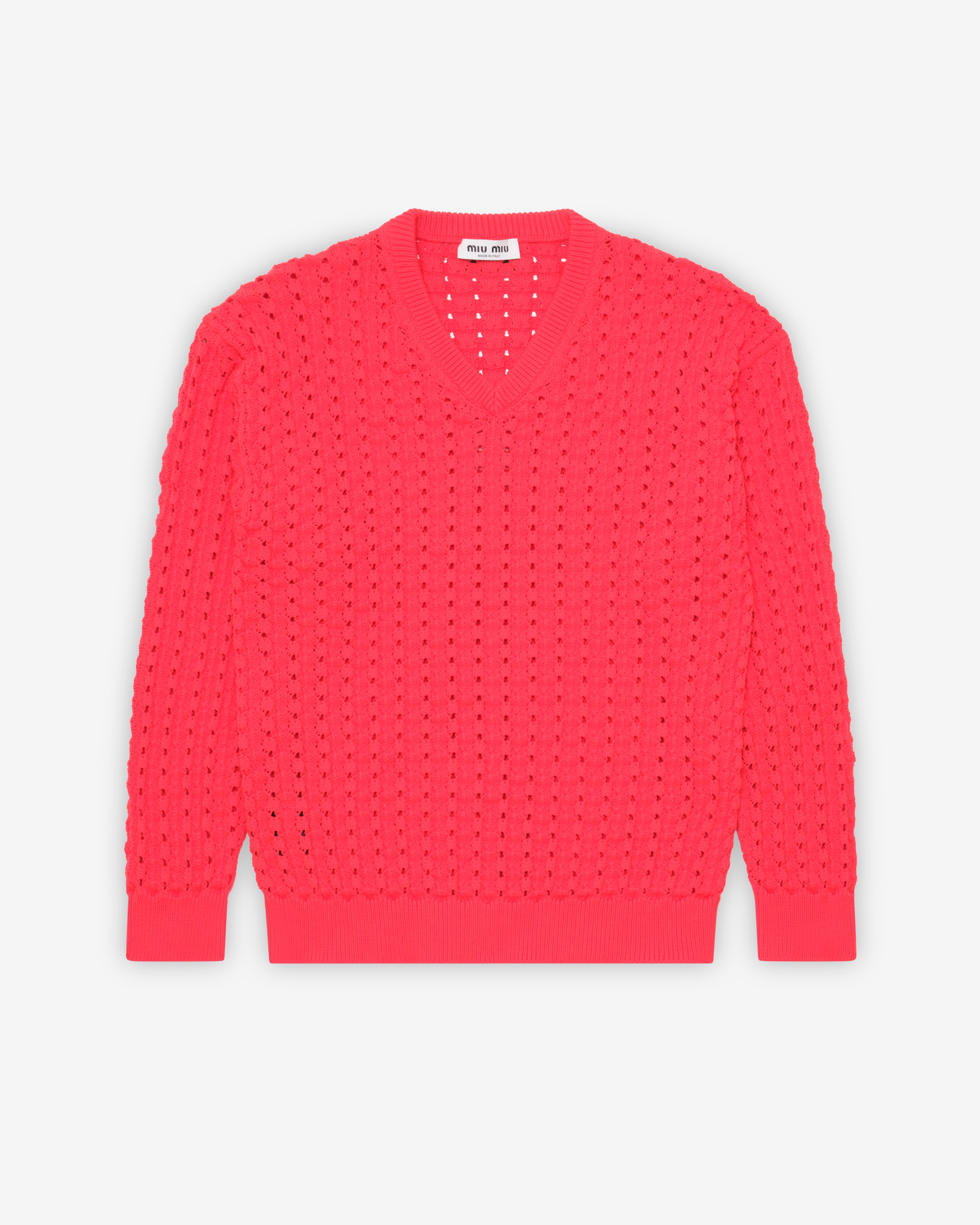 Miu Miu: Men's Technical Yarn V-Neck Sweater (Red) | DSMNY E-SHOP