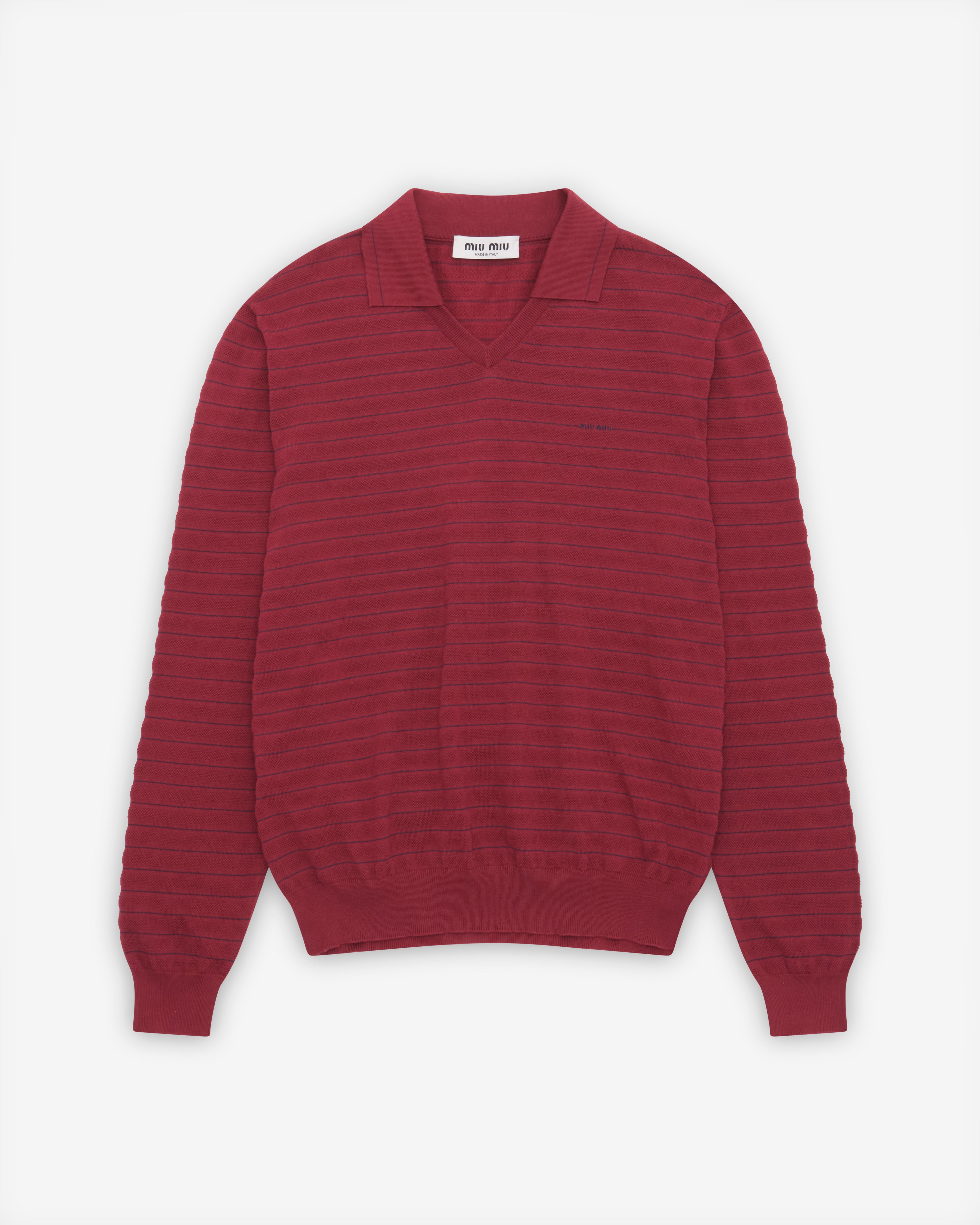 みみ❀　0527 Miu Miu: Women's V-Neck Cotton Sweater (Amaranth) | DSMNY E-SHOP