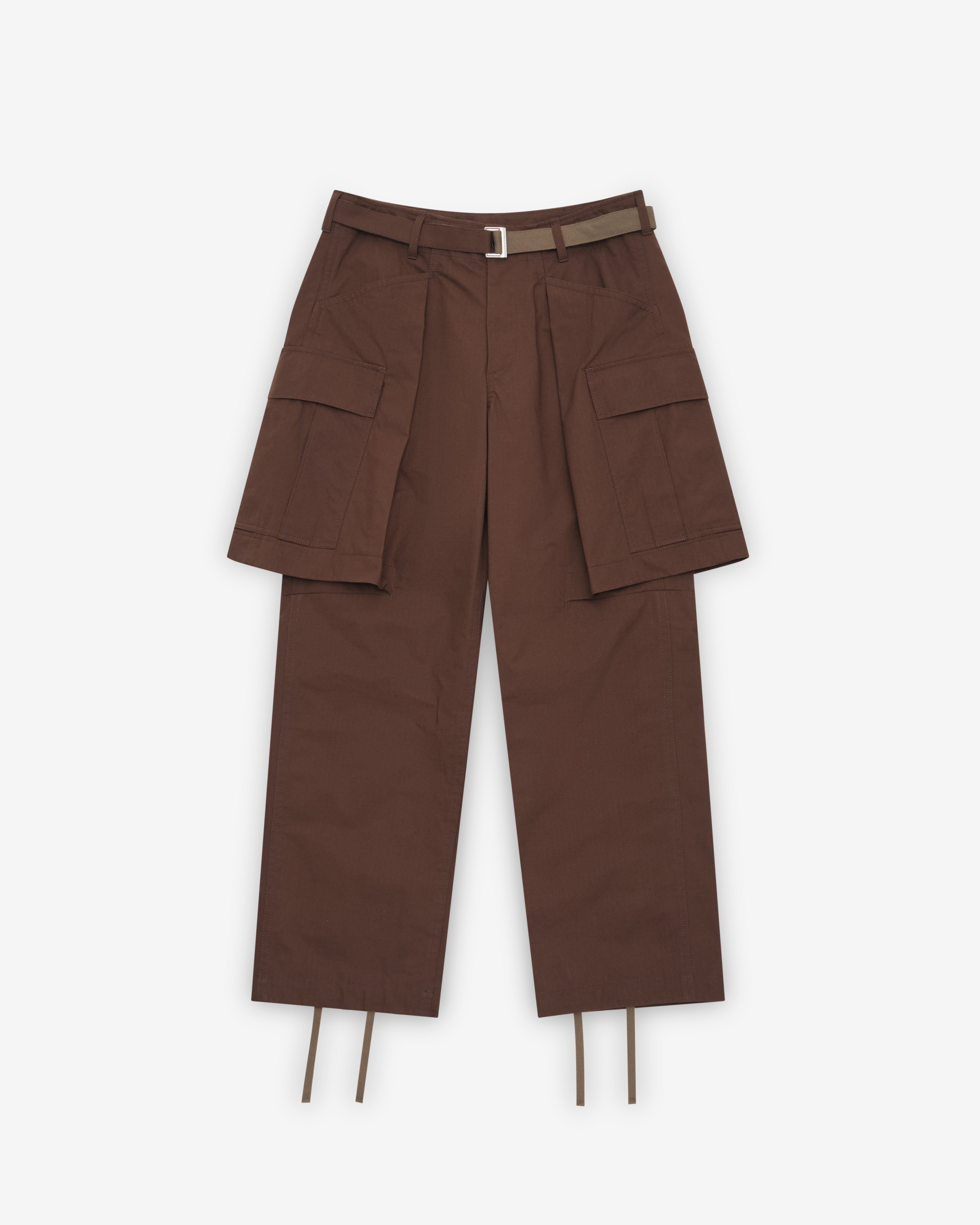 Sacai: Men's Rip Stop Pants (Brown) | DSMNY E-SHOP