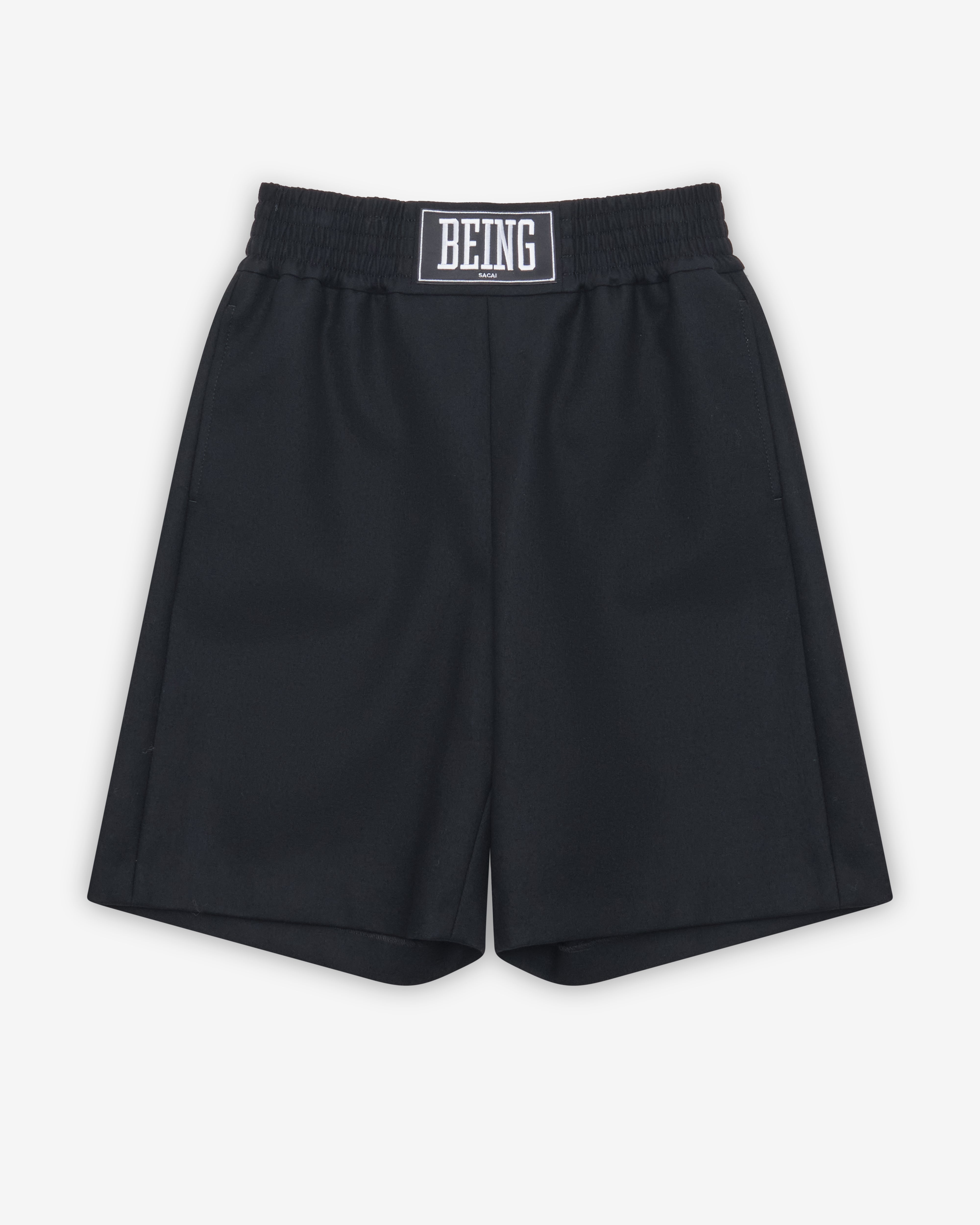 Sacai: Men's Wool Melton Shorts (Black) | DSMNY E-SHOP