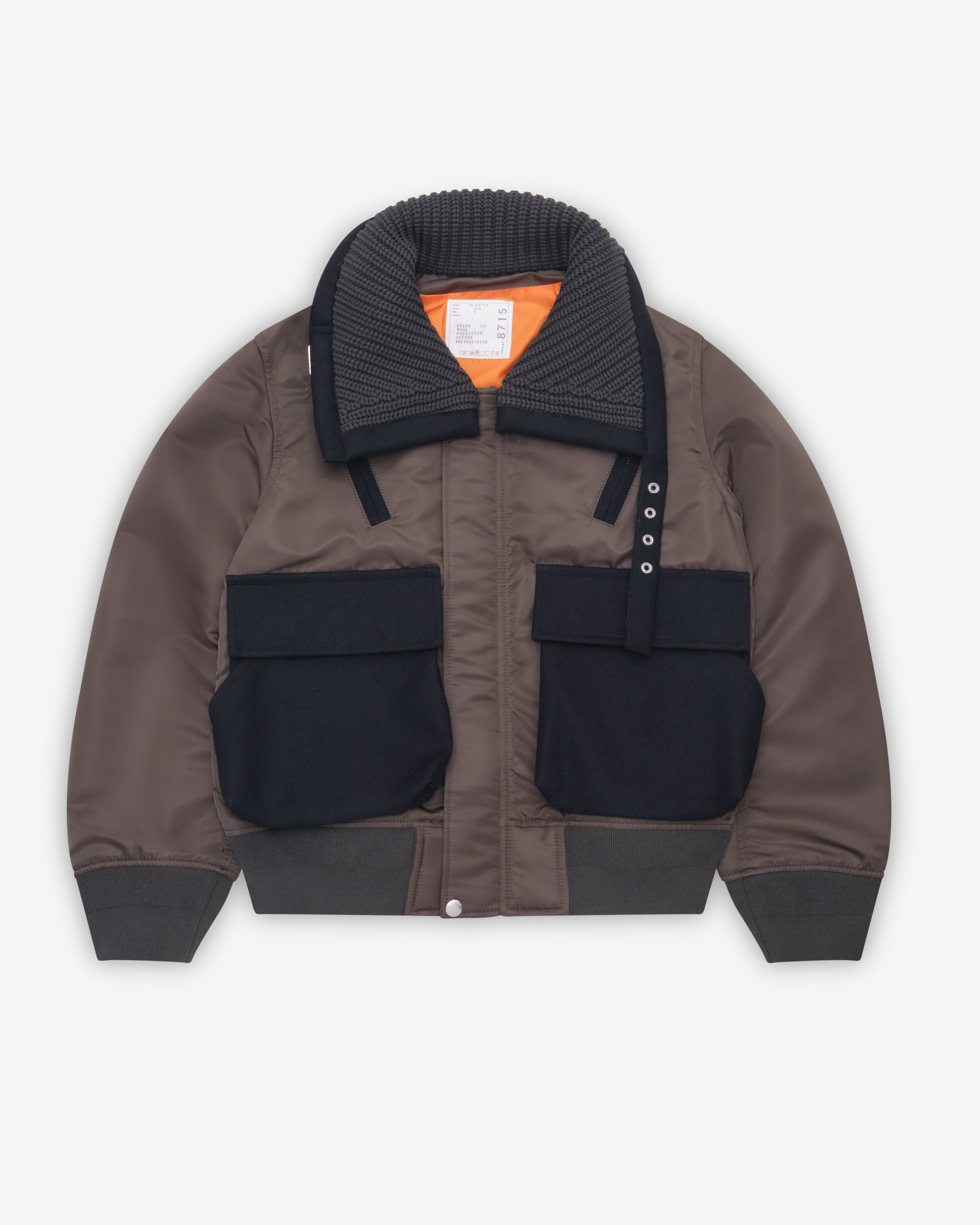 Sacai: Women's Nylon Twill Wool Melton Blouson (Dark Khaki