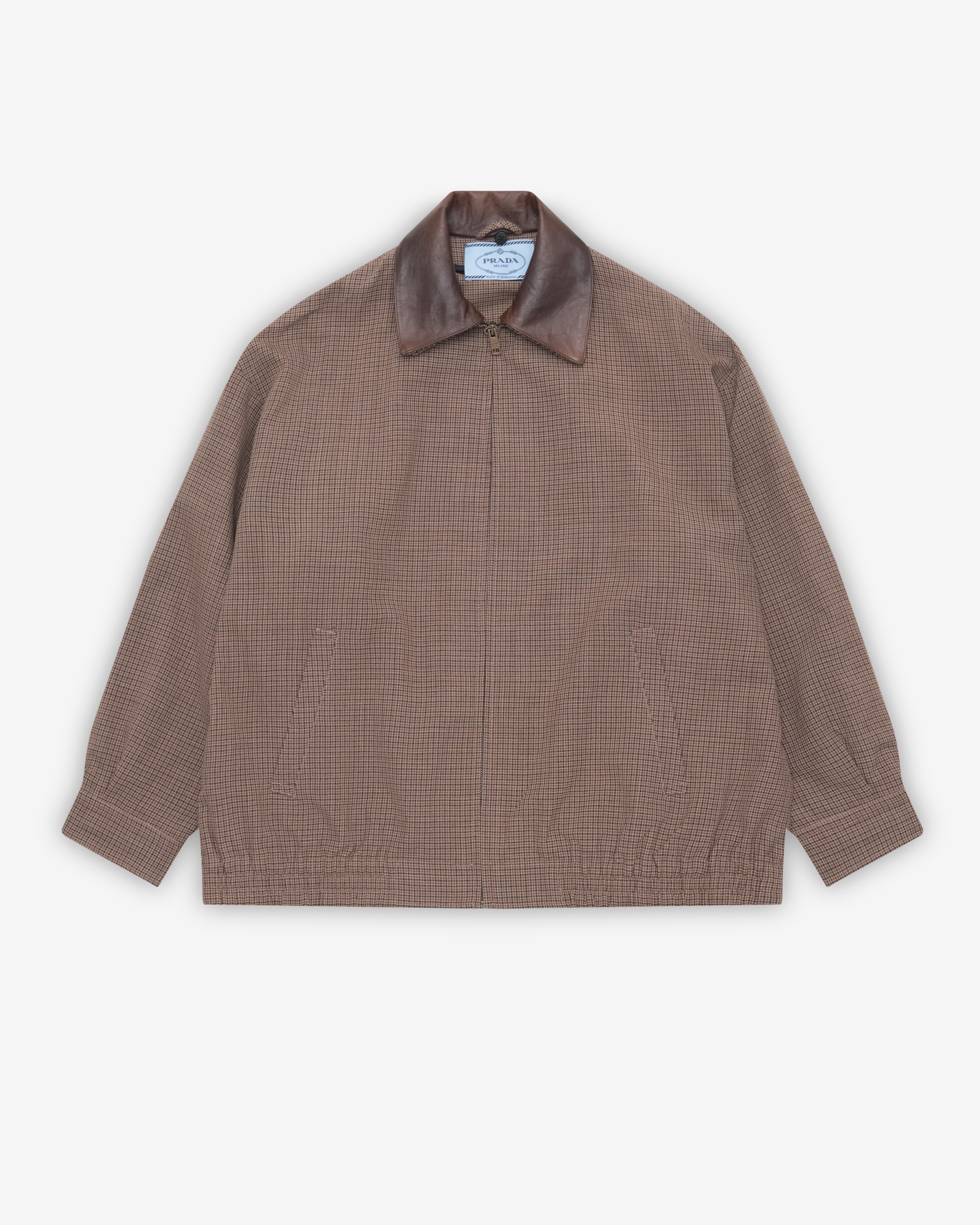 Prada: Women's Houndstooth Wool Blouson Jacket (Tobacco) | DSMNY E