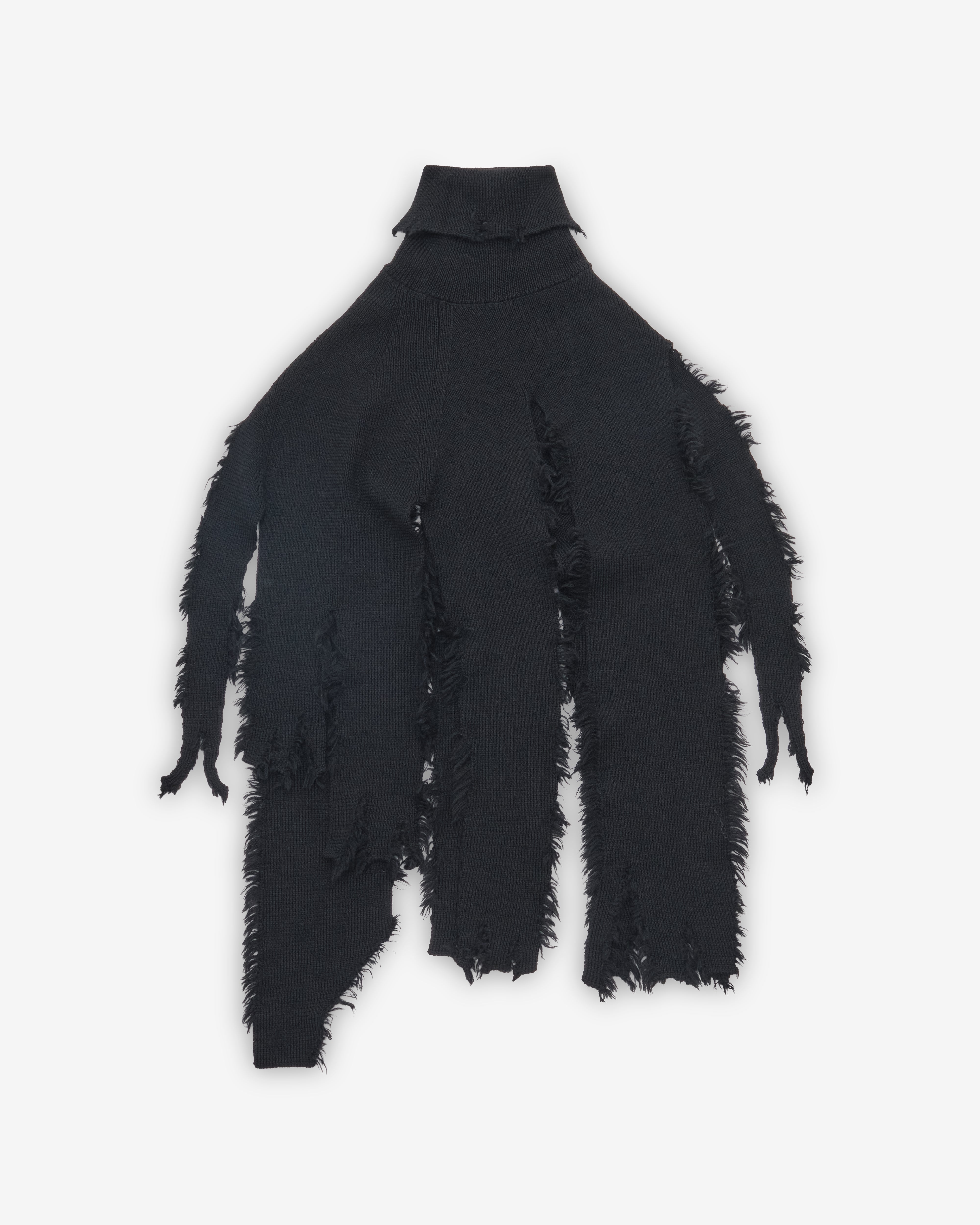 JUNYA WATANABE ブラックニットマフラー Junya Watanabe: Women's Distressed Sweater (Black) | DSMNY E-SHOP