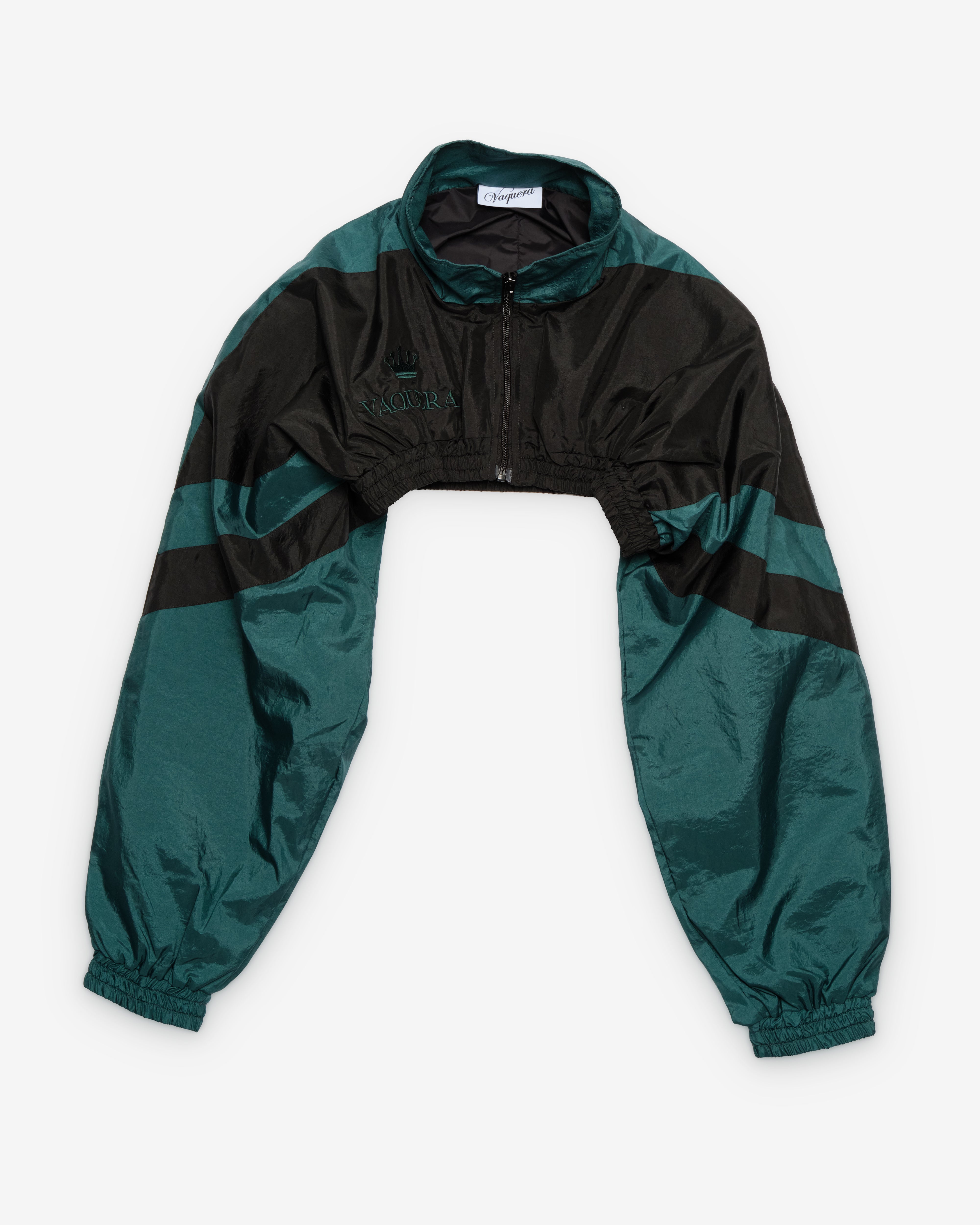 VAQUERAスローガンジャケット Vaquera: Women's Cropped Windbreaker (Black/Green) | DSMNY E-SHOP
