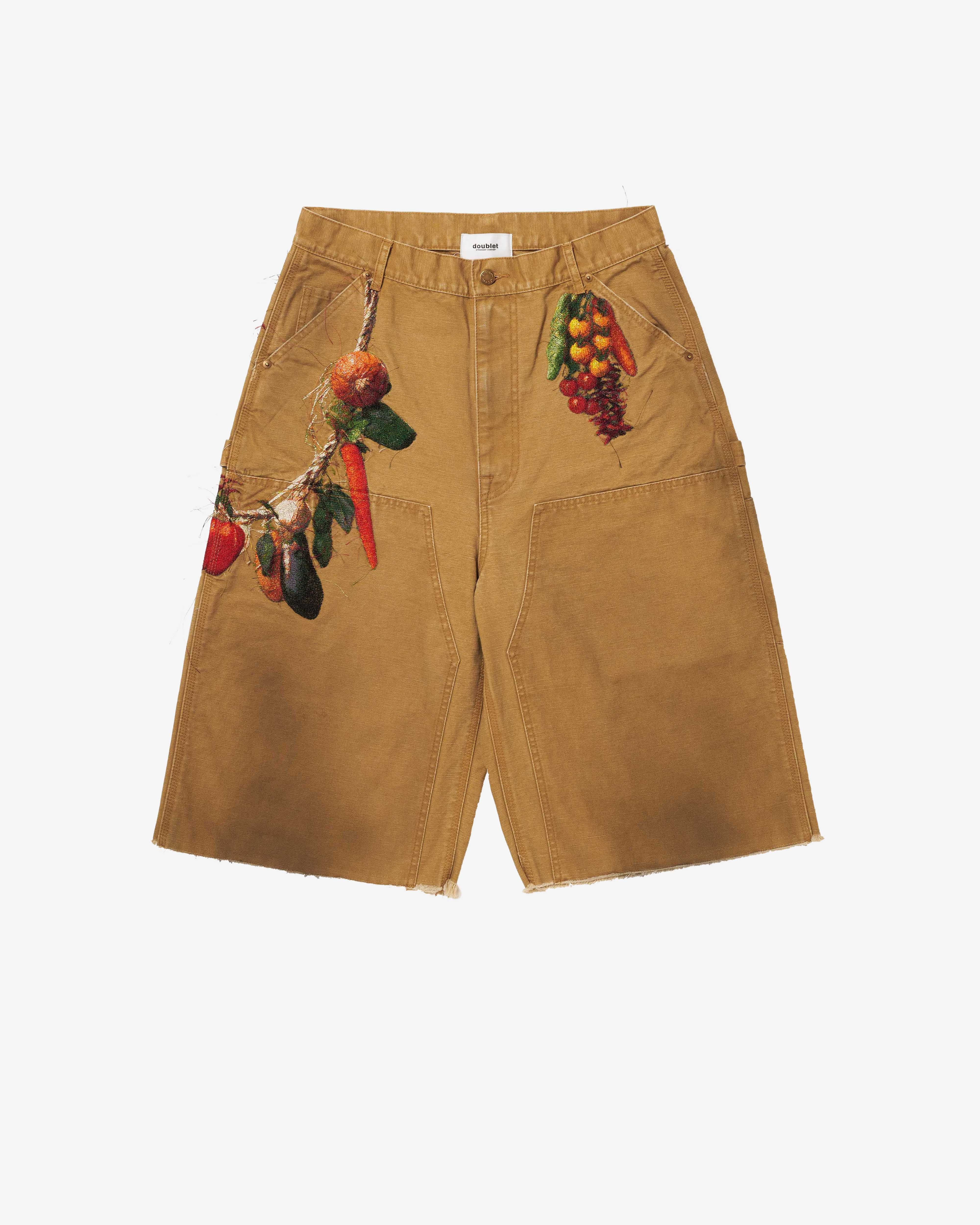 パンツ doubletSILVERLAME EMBROIDERY SHORT PANTS Doublet: Men's Vegetable Embroidery Shorts (Beige) | DSMNY E-SHOP