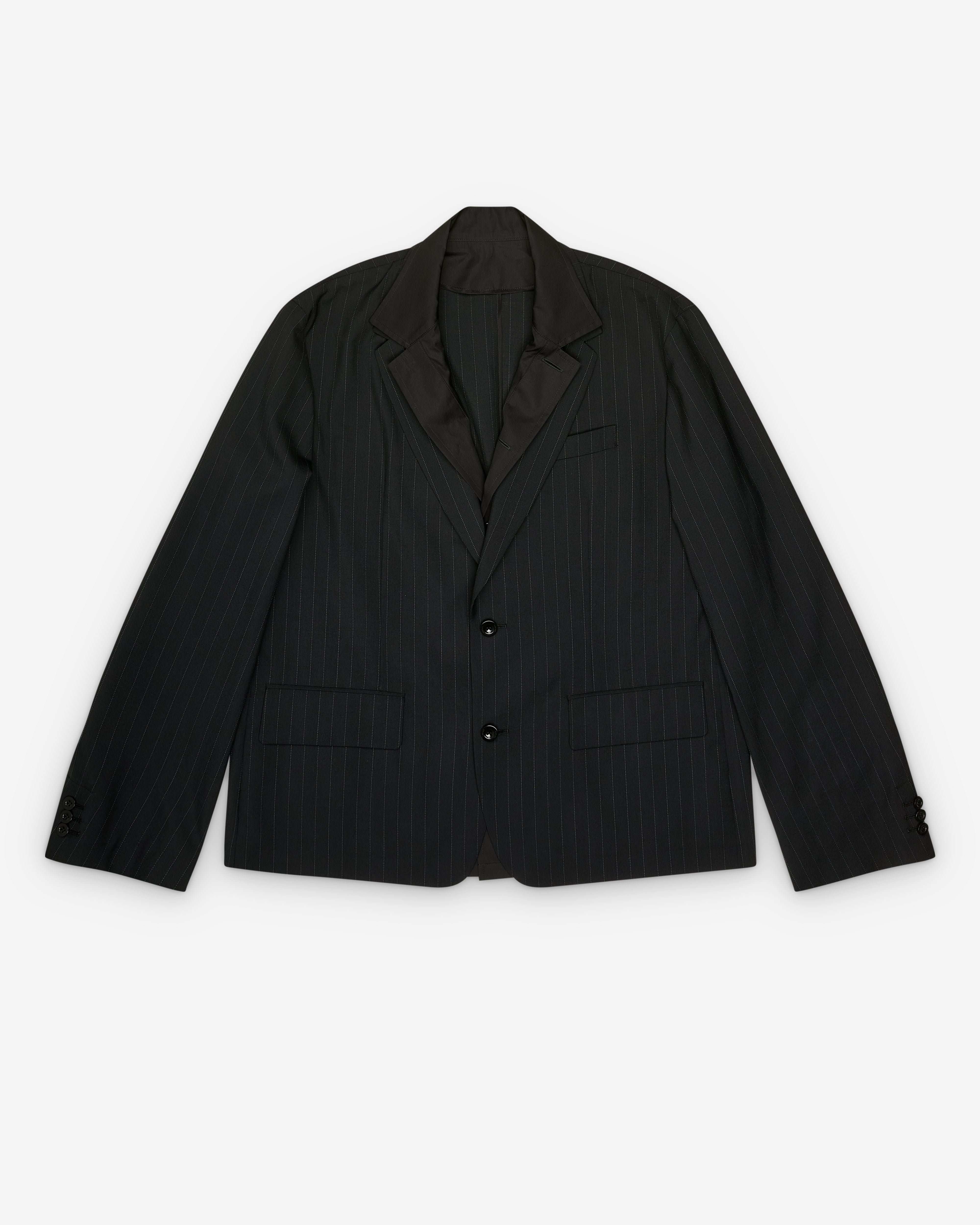 Sacai: Men's Chalk Stripe Jacket (Black) | DSMNY E-SHOP