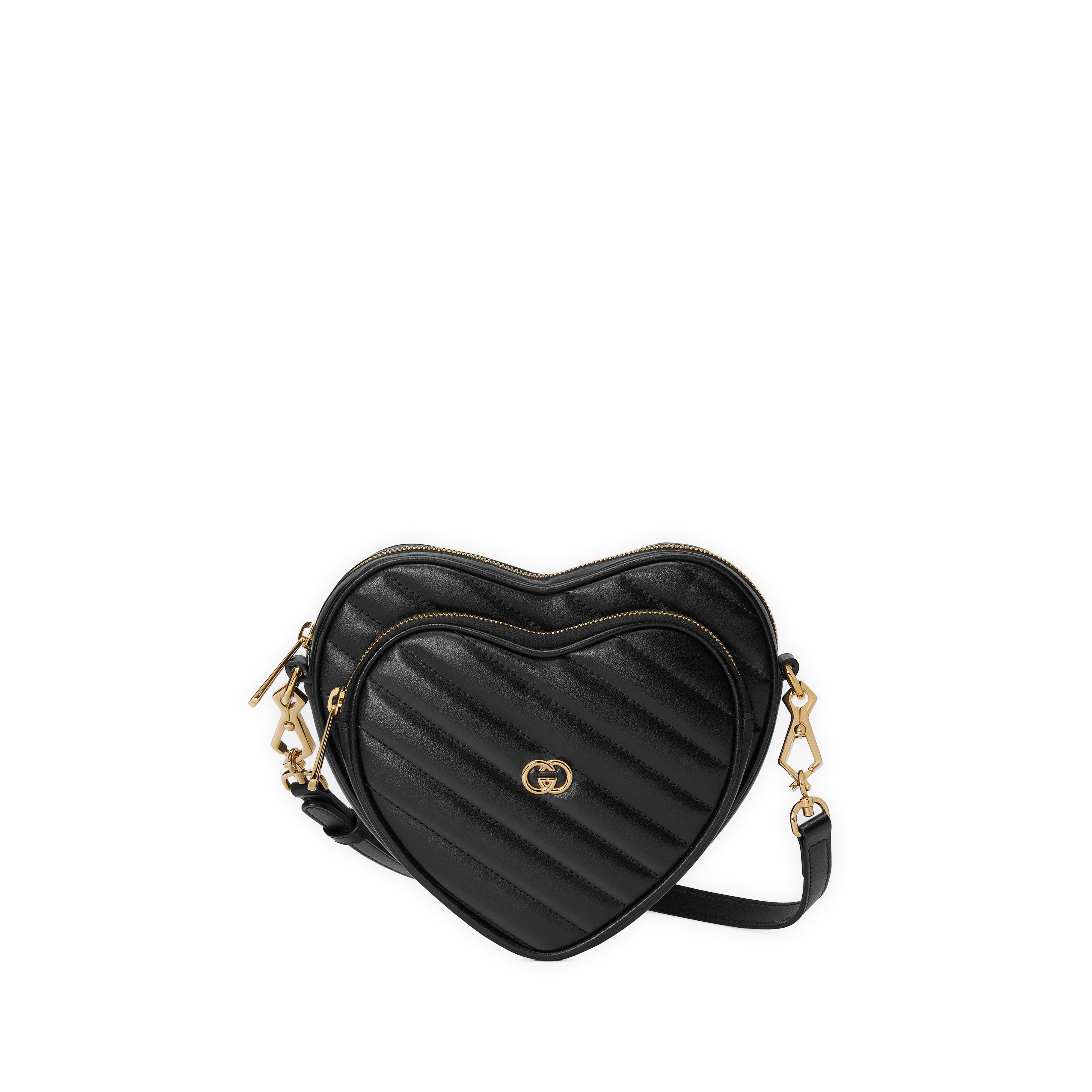 Interlocking G mini heart shoulder bag in black leather