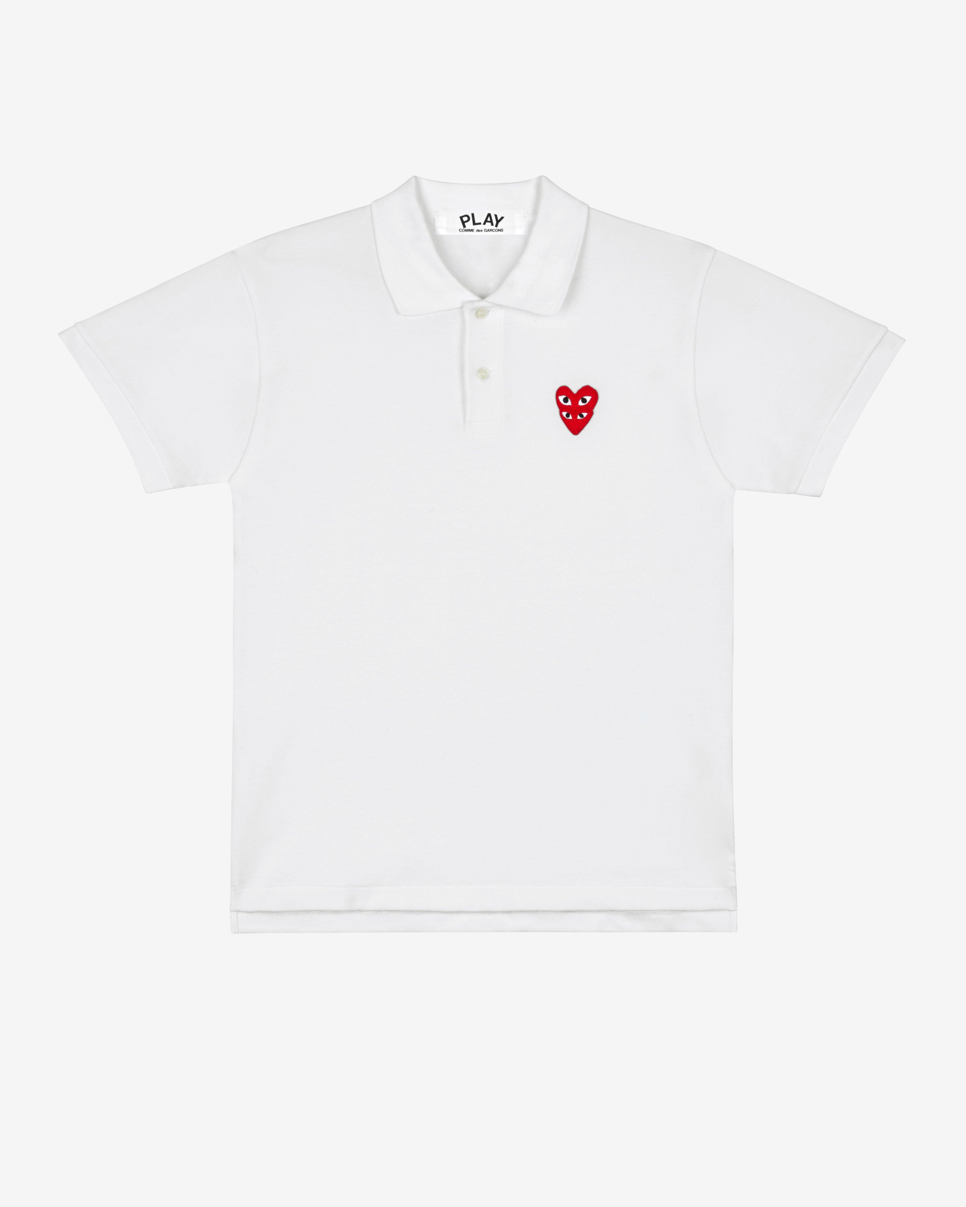 Play Comme des Garçons: Polo Shirt with Double Red Heart (White