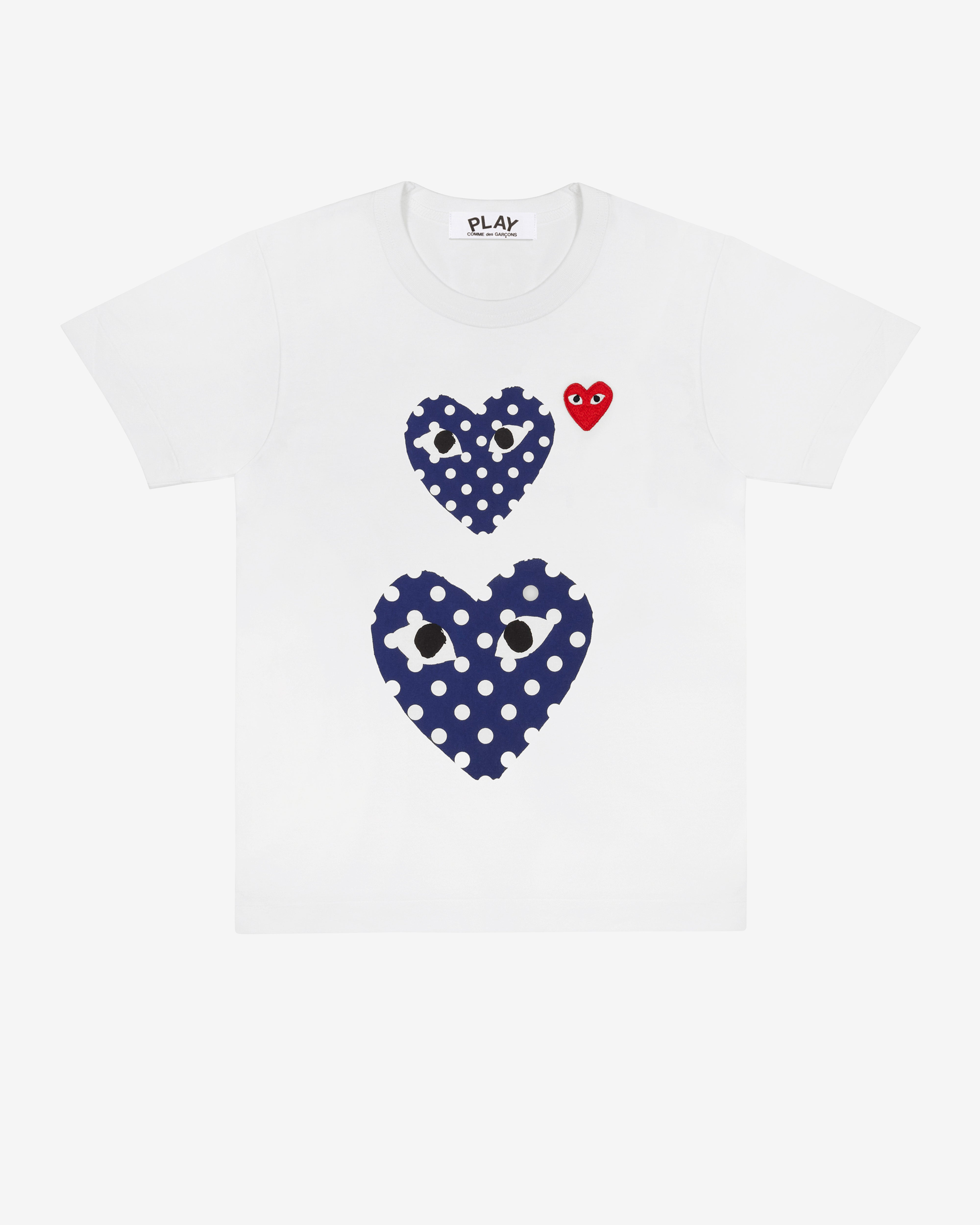 洋楽 KAOS/MULTIPLICITY/g Play Comme des Garçons: Polka Dot Double Heart T-Shirt (White