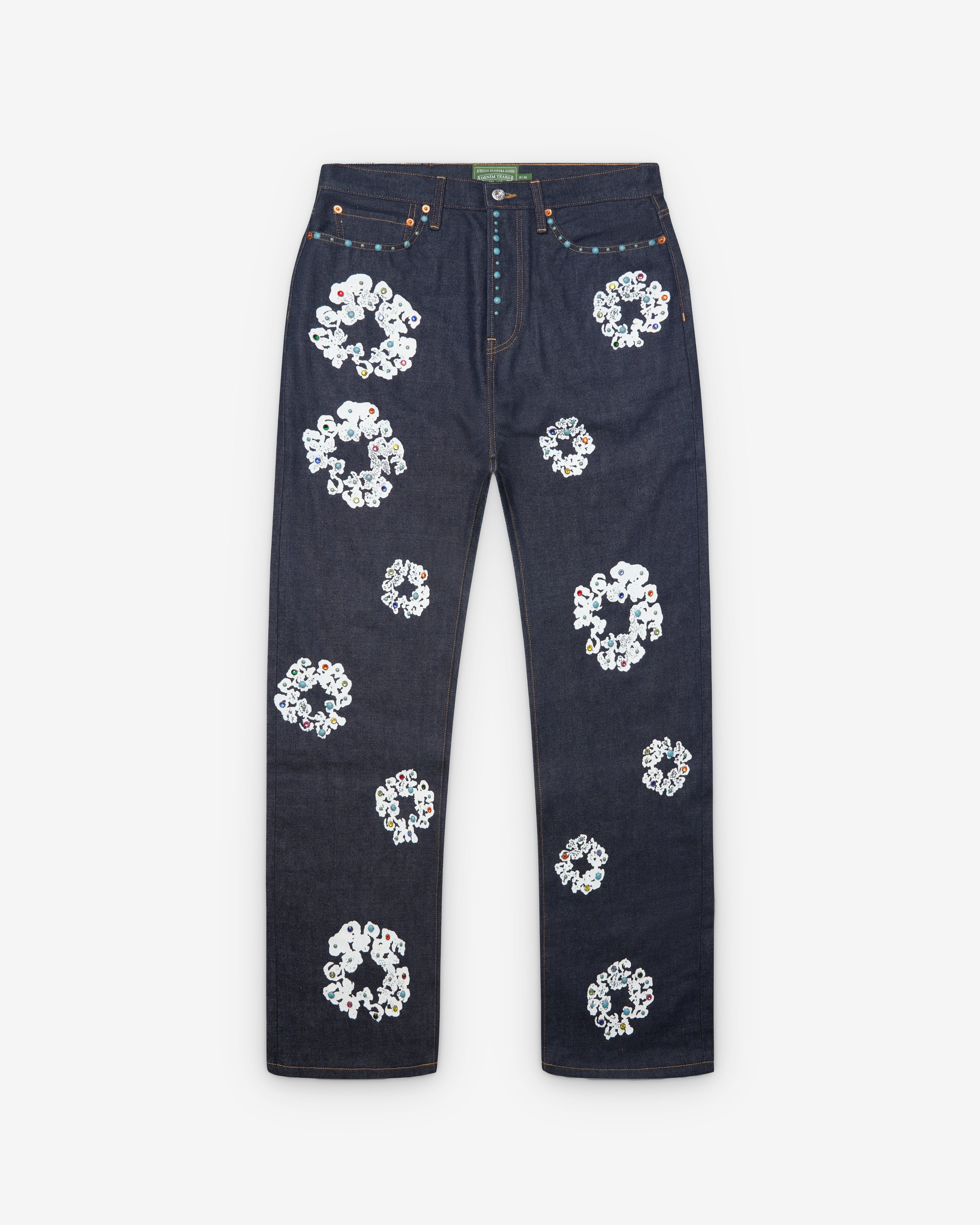 Denim Tears: Men's Baggy Studded Cotton Wreath Jeans (Selvedge