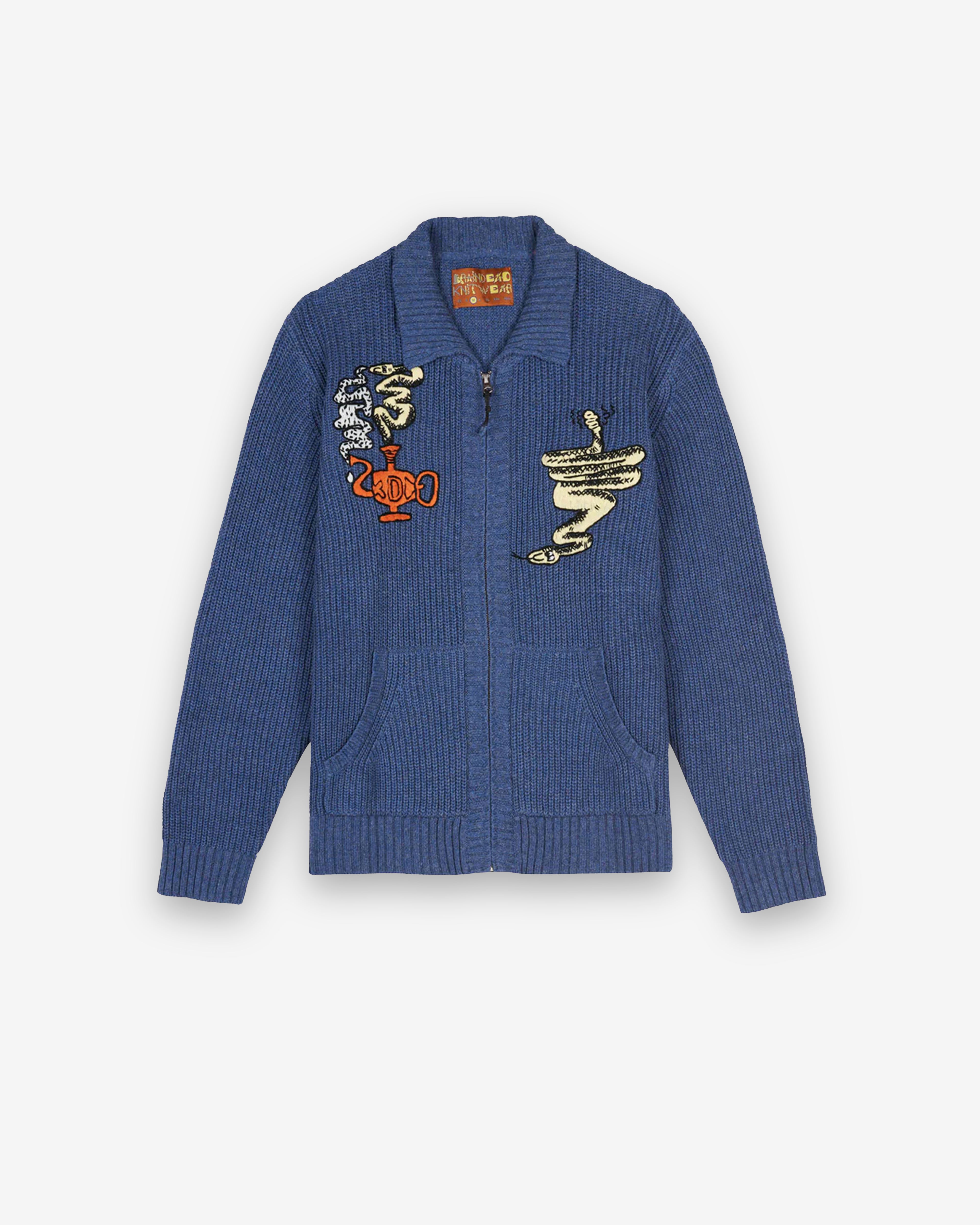 Brain Dead: Men's Snake Charmer Zip-Up Cardigan (Blue) | DSMNY E-SHOP