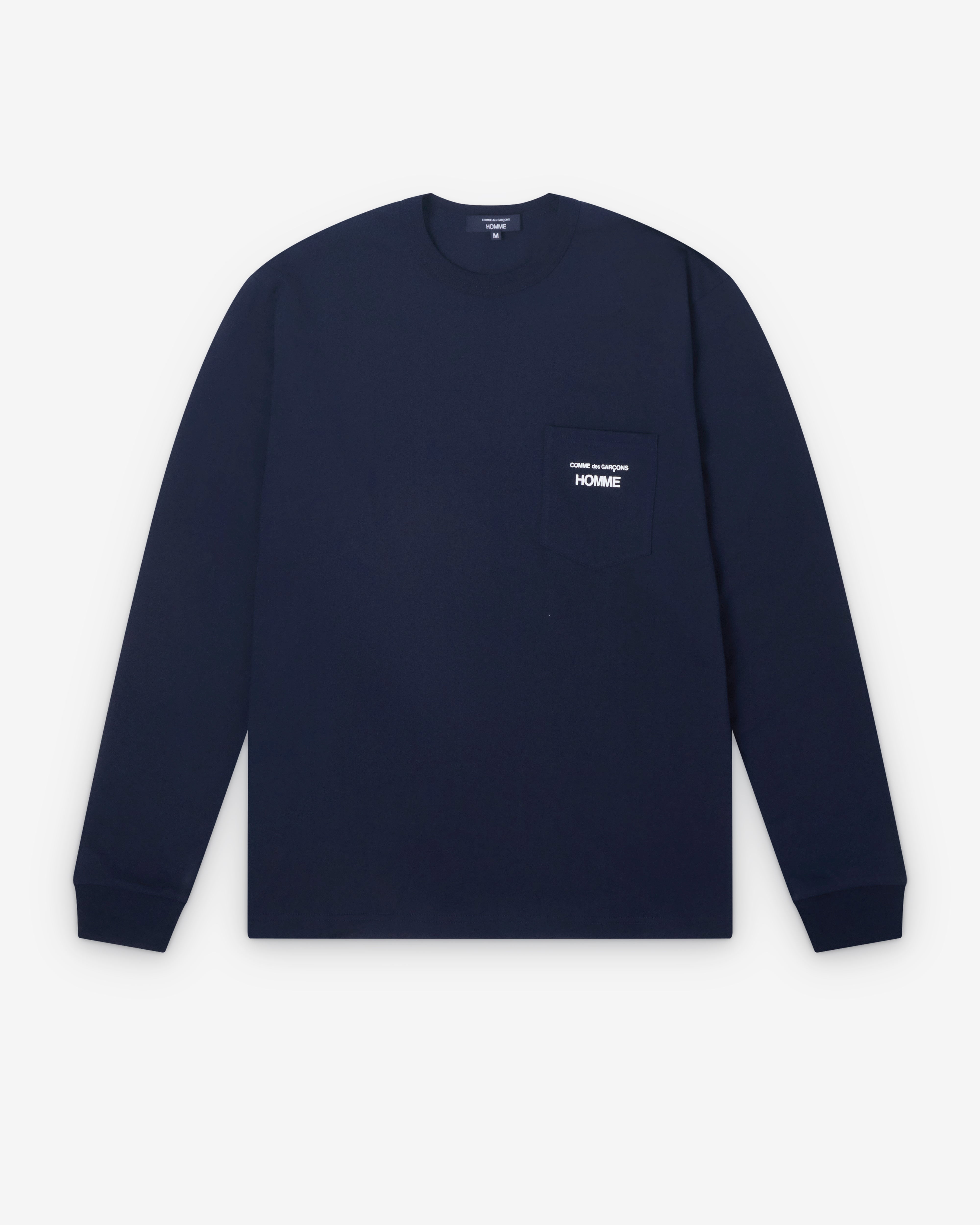 CDG Homme: Men's Long Sleeve Logo T-Shirt (Navy) | DSMNY E-SHOP