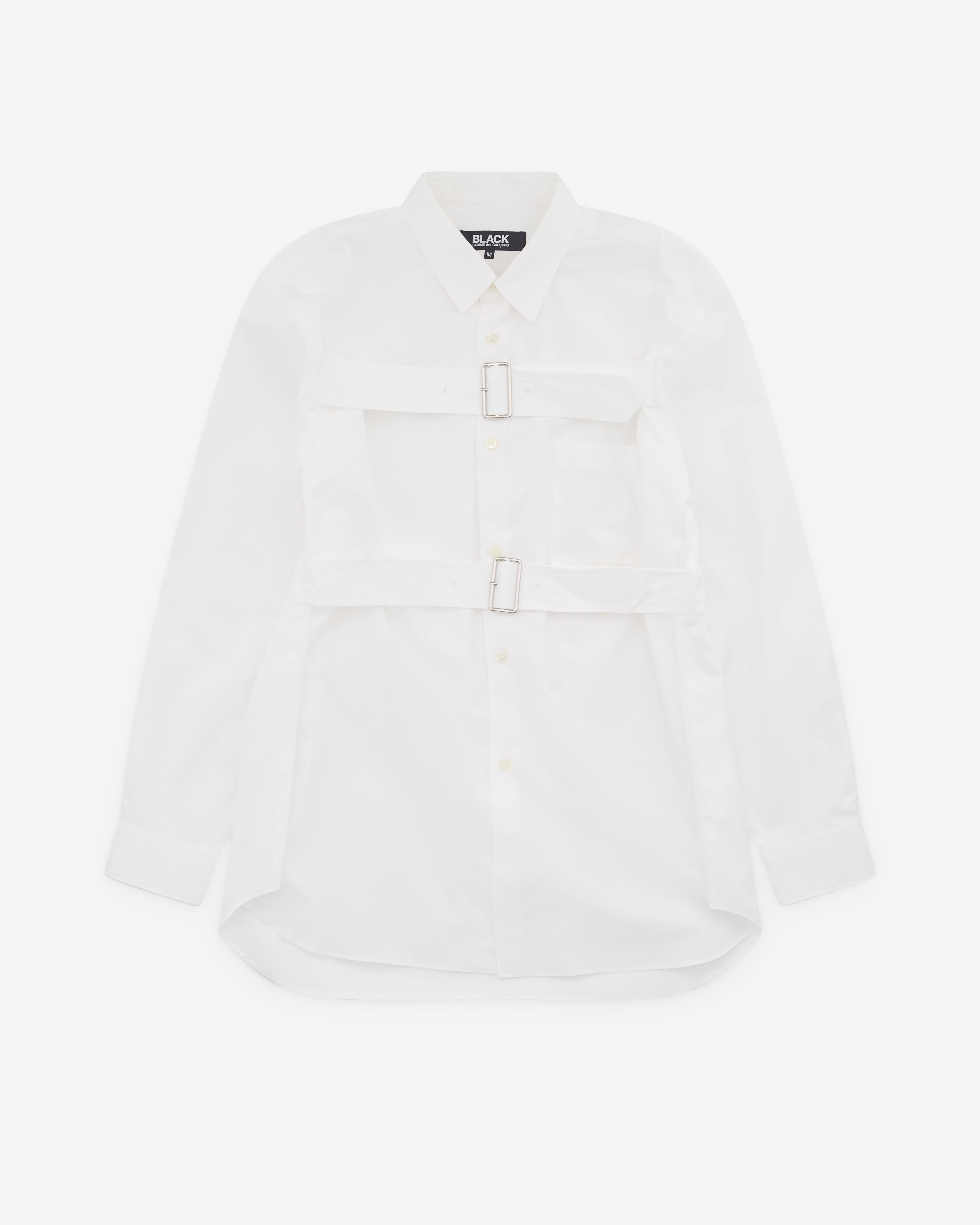Black Comme des Garçons: Double Buckle Shirt (White) | DSMNY E-SHOP