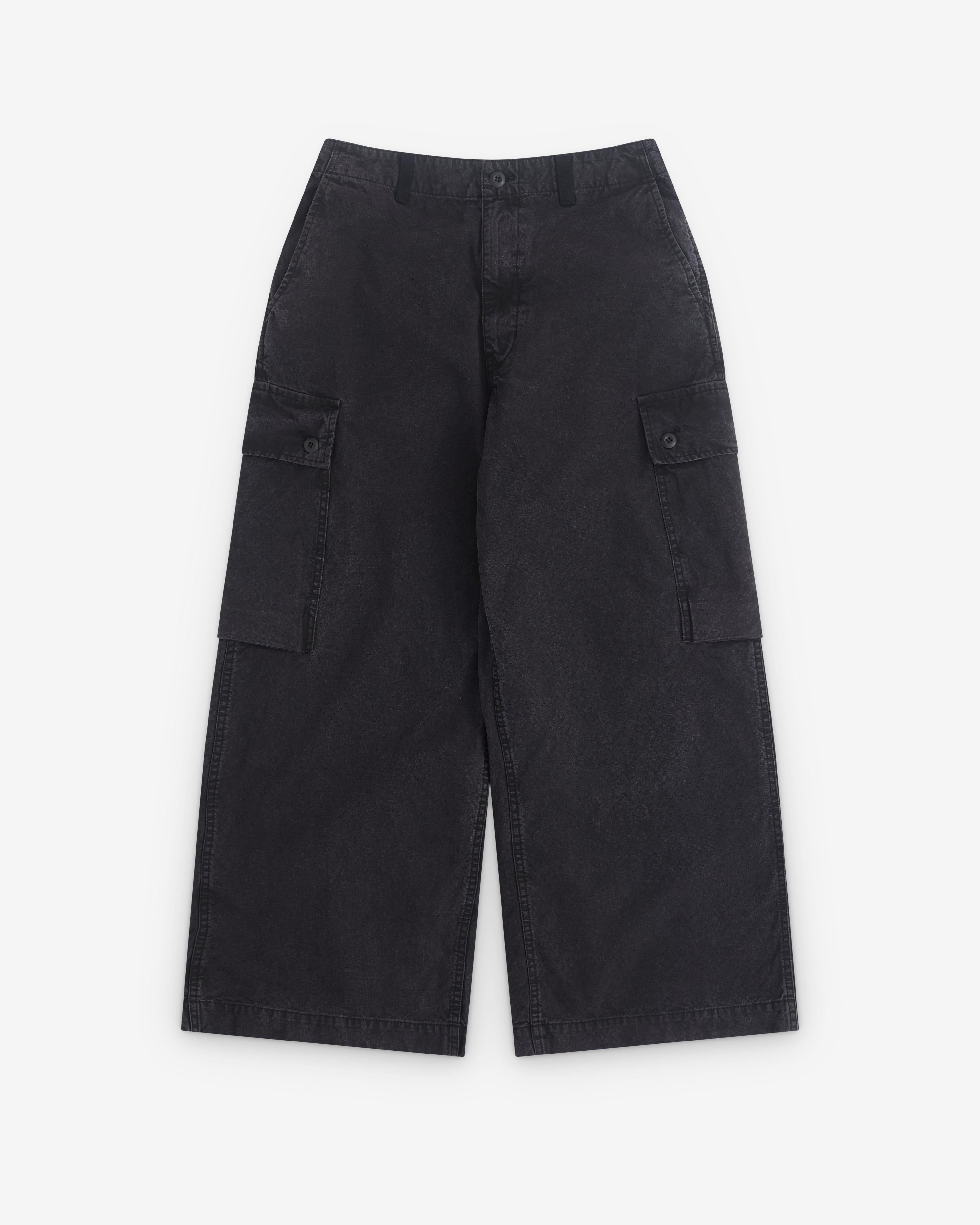 CDG Homme: Men's Wide Leg Utility Trousers (Washed Black) | DSMNY