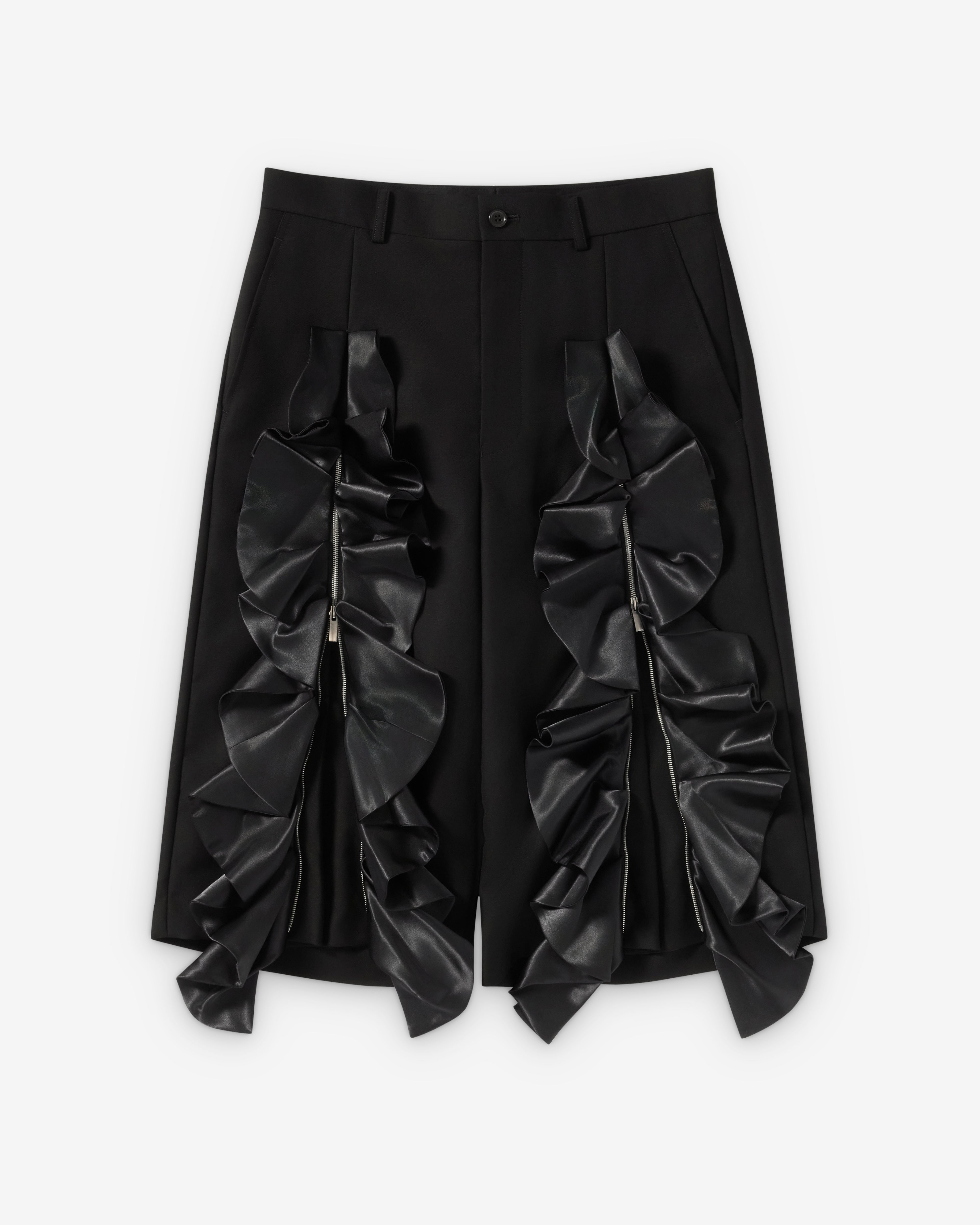 Noir Kei Ninomiya: Women's Cropped Zip Ruffle Trousers (Black