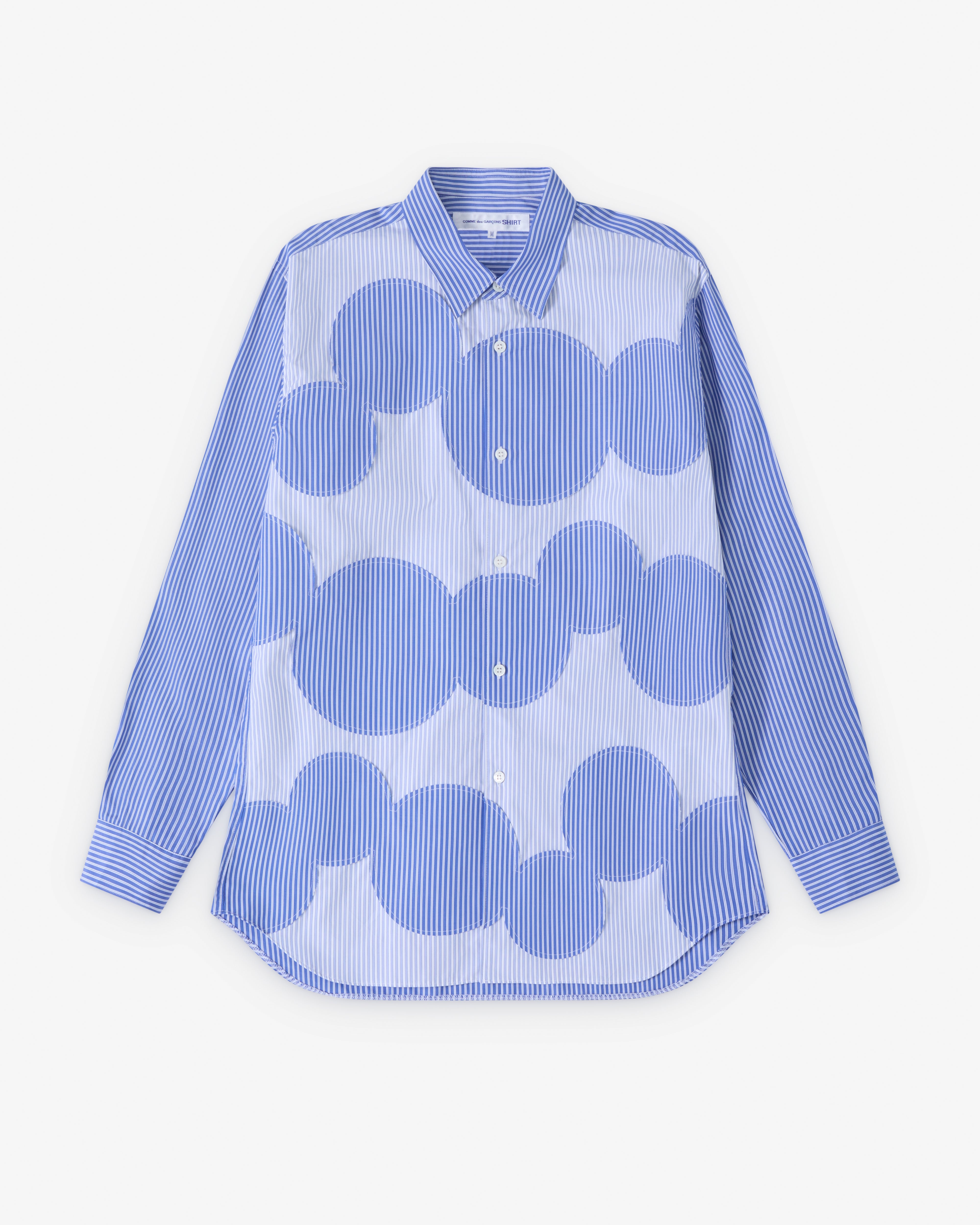 CDG Shirt: Men's Circle Pattern Stripe Shirt (Blue Stripe)