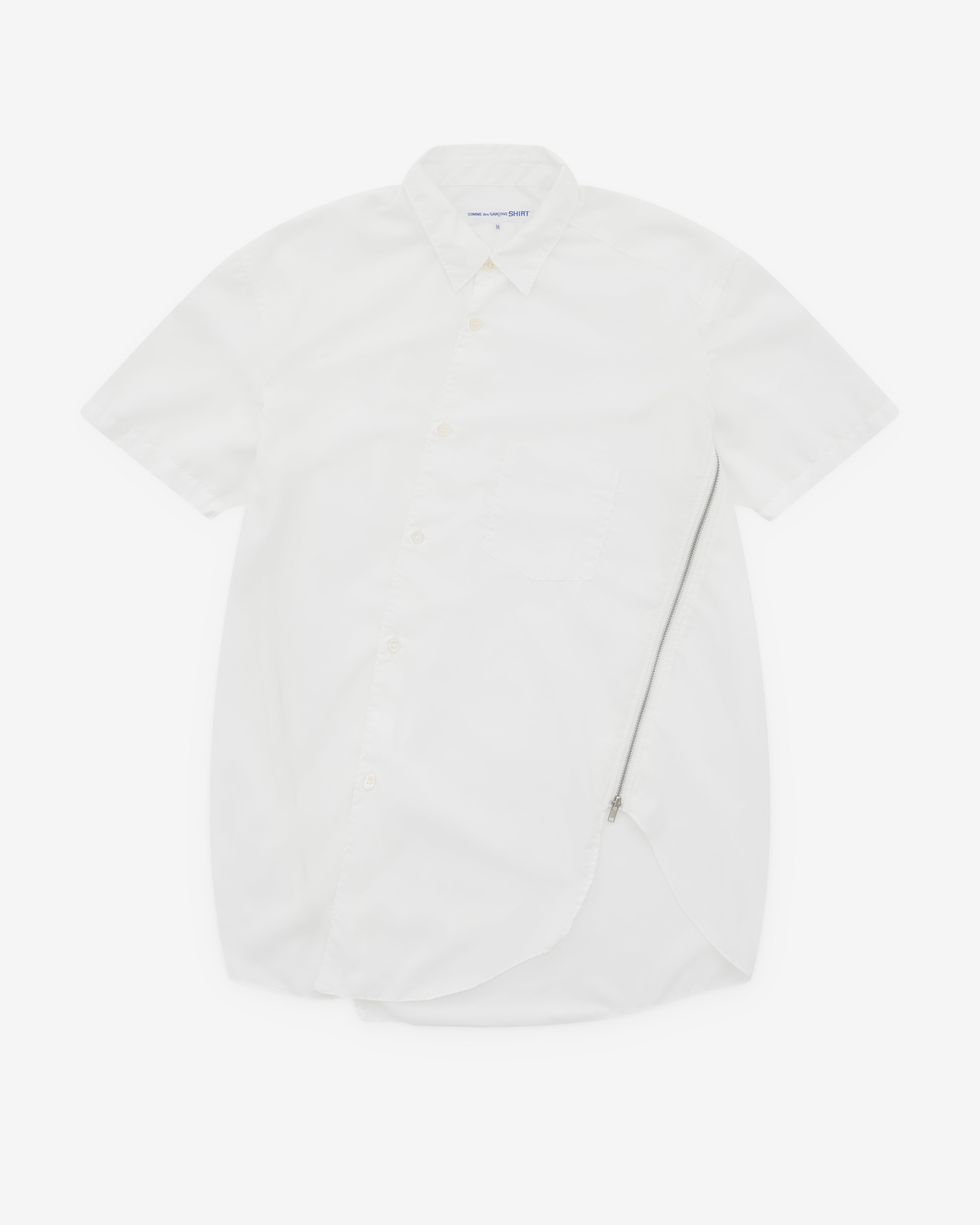 CDG Shirt: Men's Zip Short Sleeve Shirt (White) | DSMNY E-SHOP