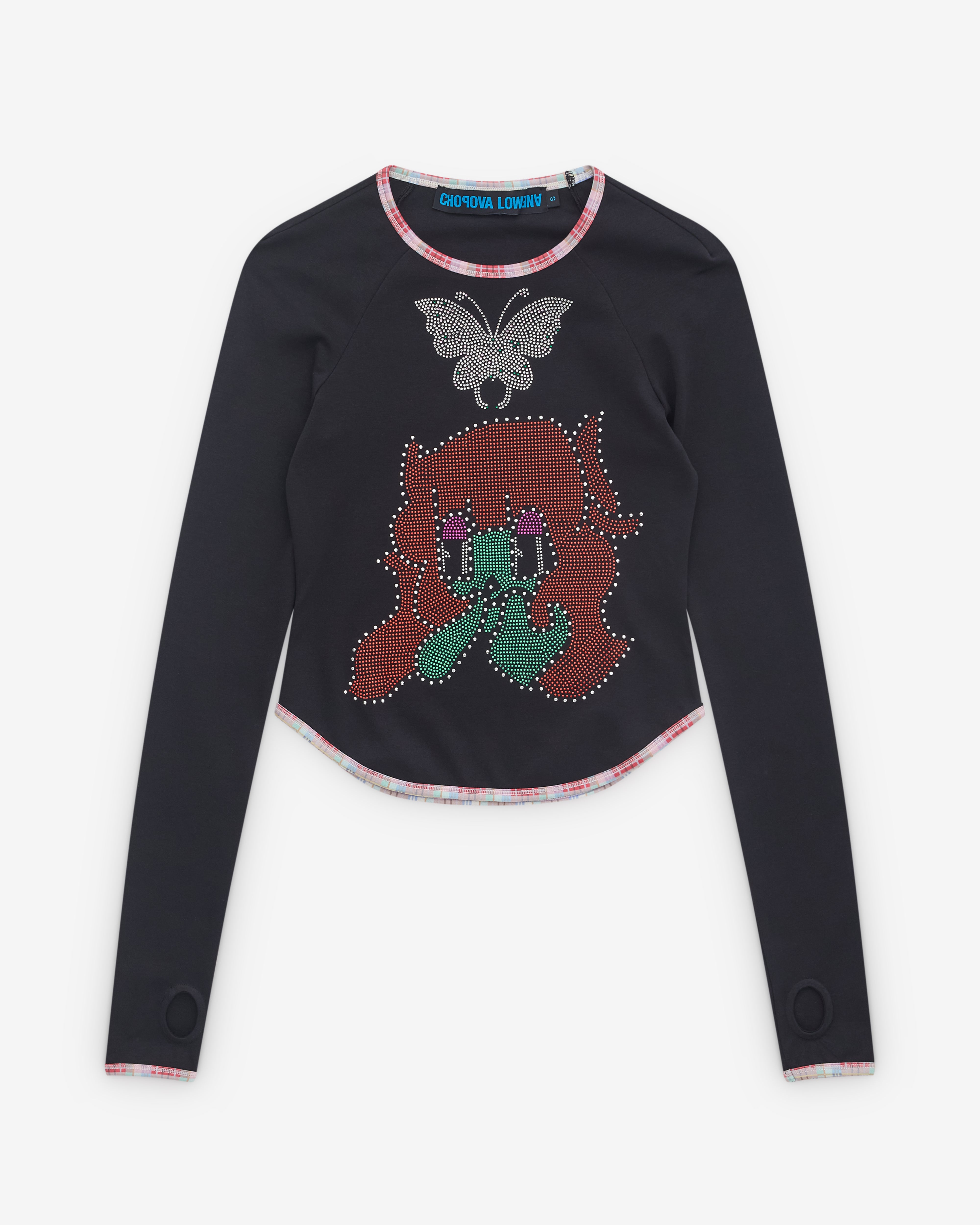 Chopova Lowena: Women's Tiny Crystal Jersey Top (Black) | DSMNY E-SHOP