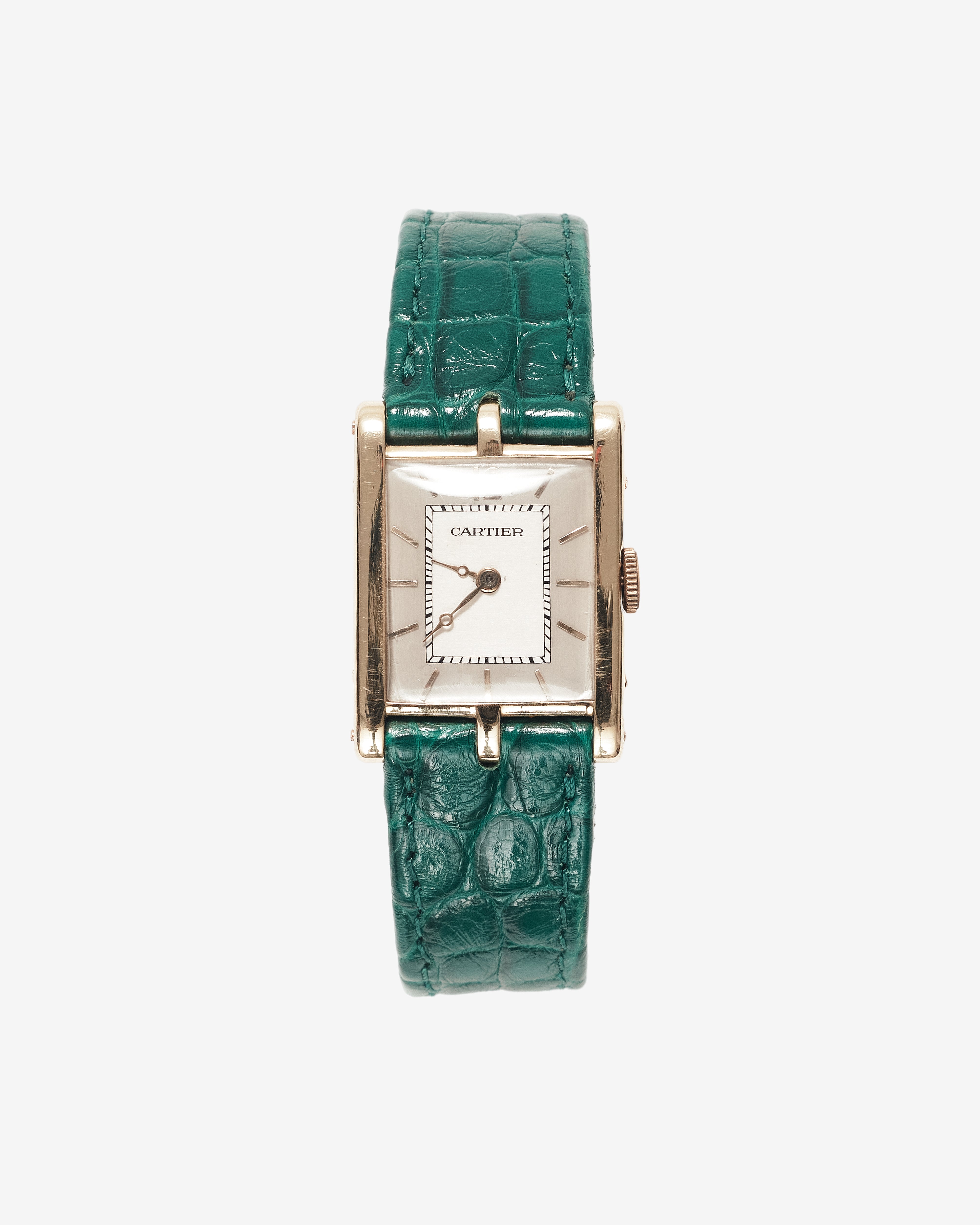 【美品】Cartier スカーフ 時計モチーフ ミントグリーン Classic 55: Cartier Vintage Tank Central Lugs Made for Asprey