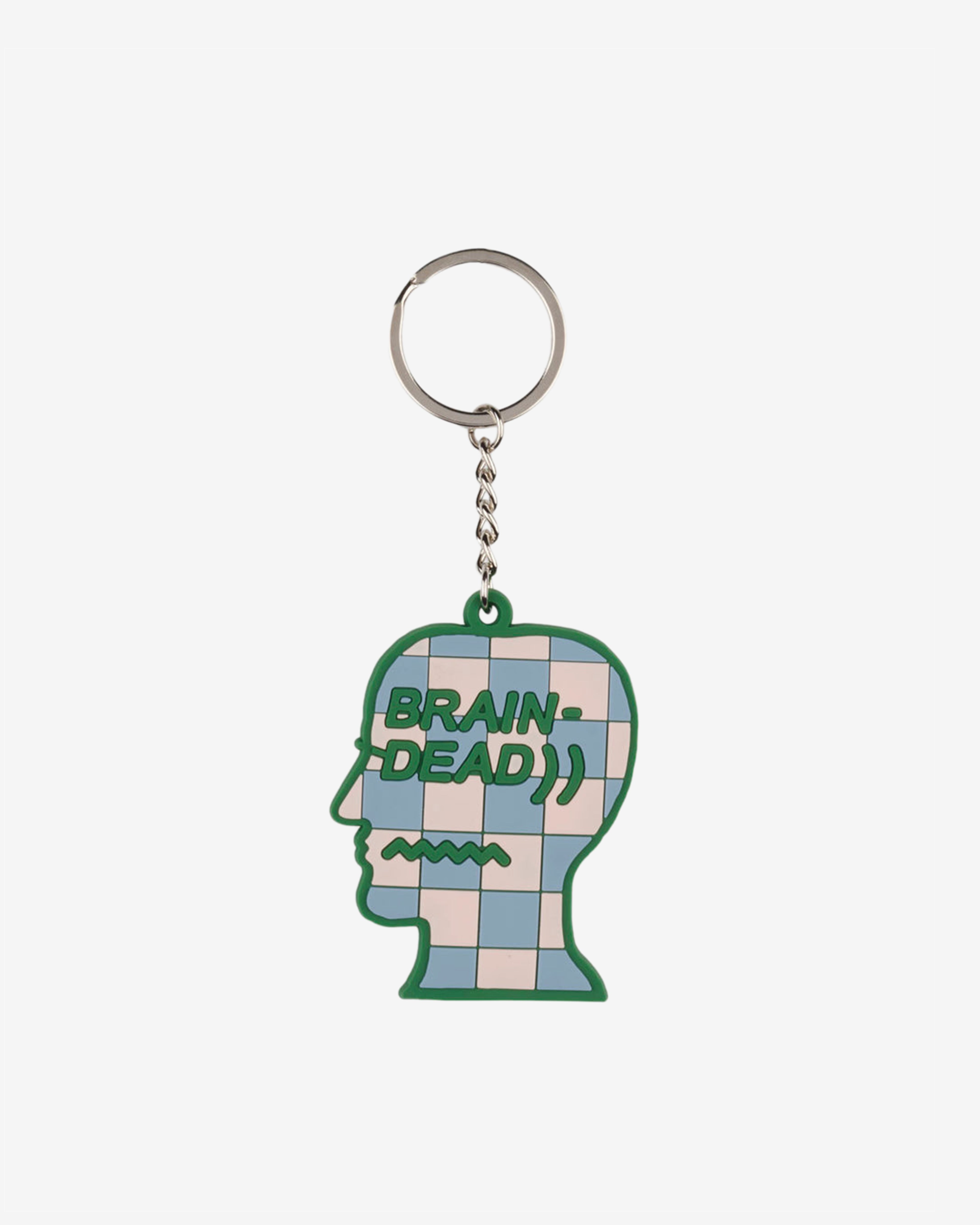 Brain Dead: Checkered Logohead Keychain (Green/Multi) | DSMNY E-SHOP
