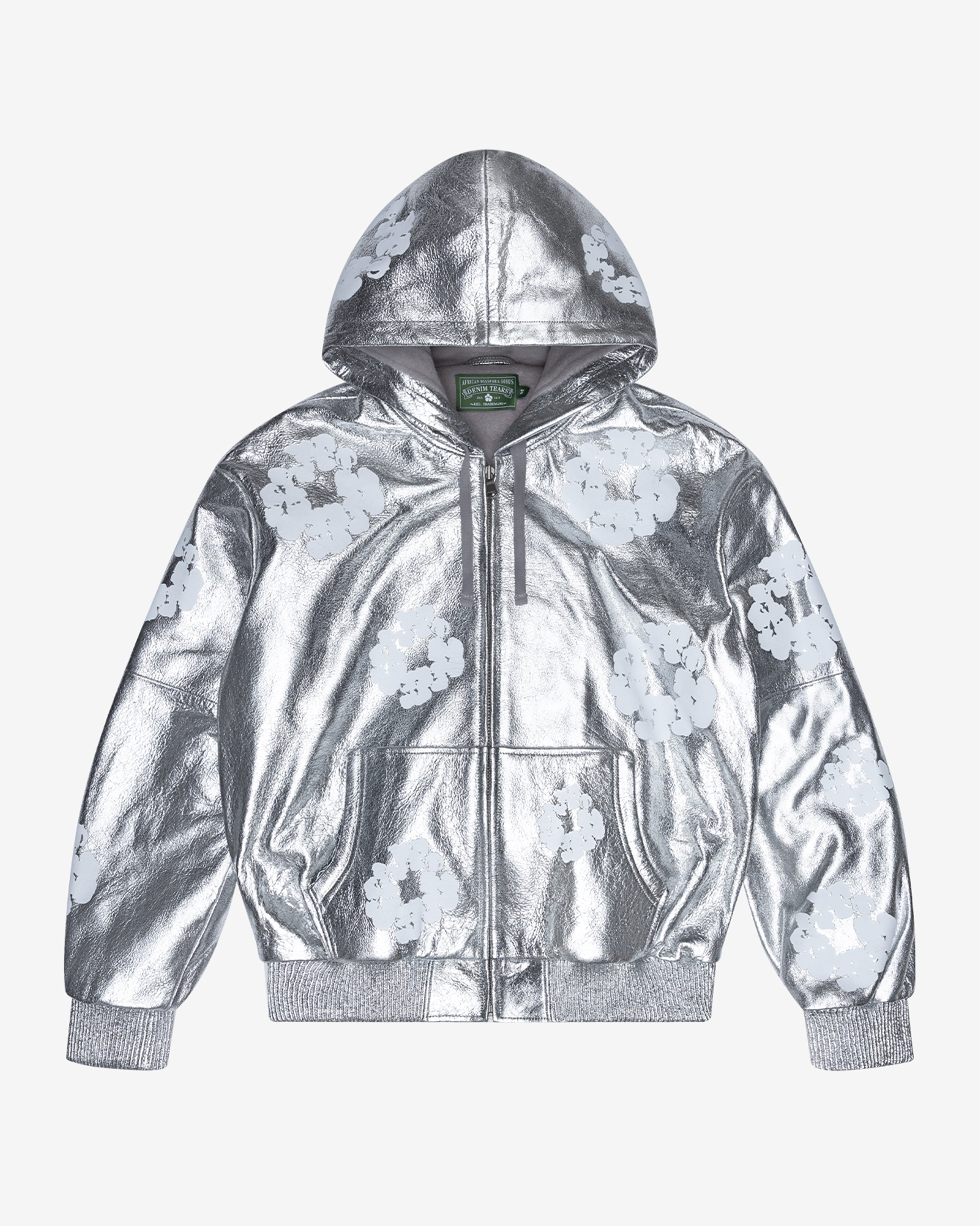 Denim Tears: Men's Leather AO Wreath Zip Hoodie (Silver) | DSMNY E