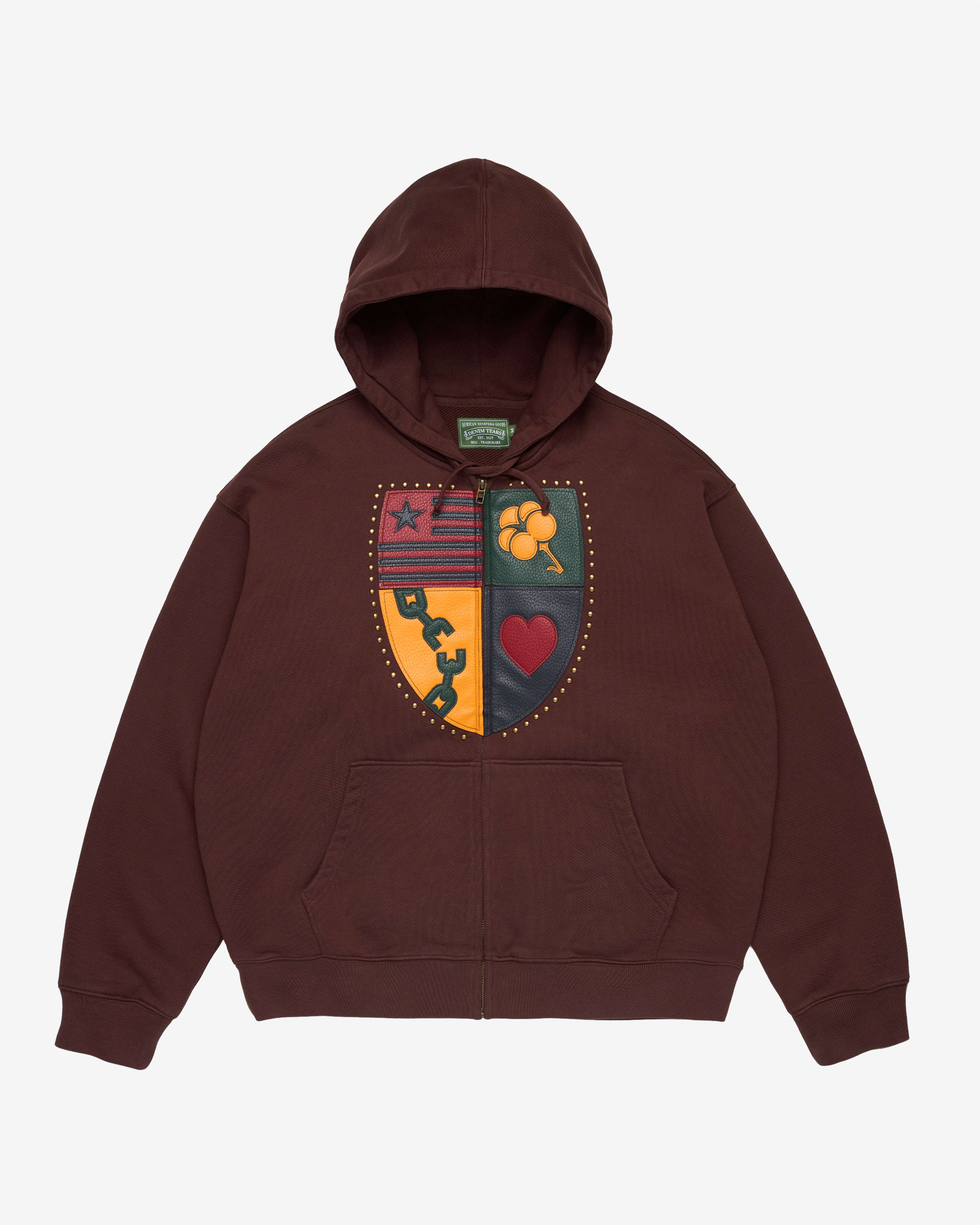 Denim Tears: Men's Crest Applique Zip Hoodie (Washed Brown