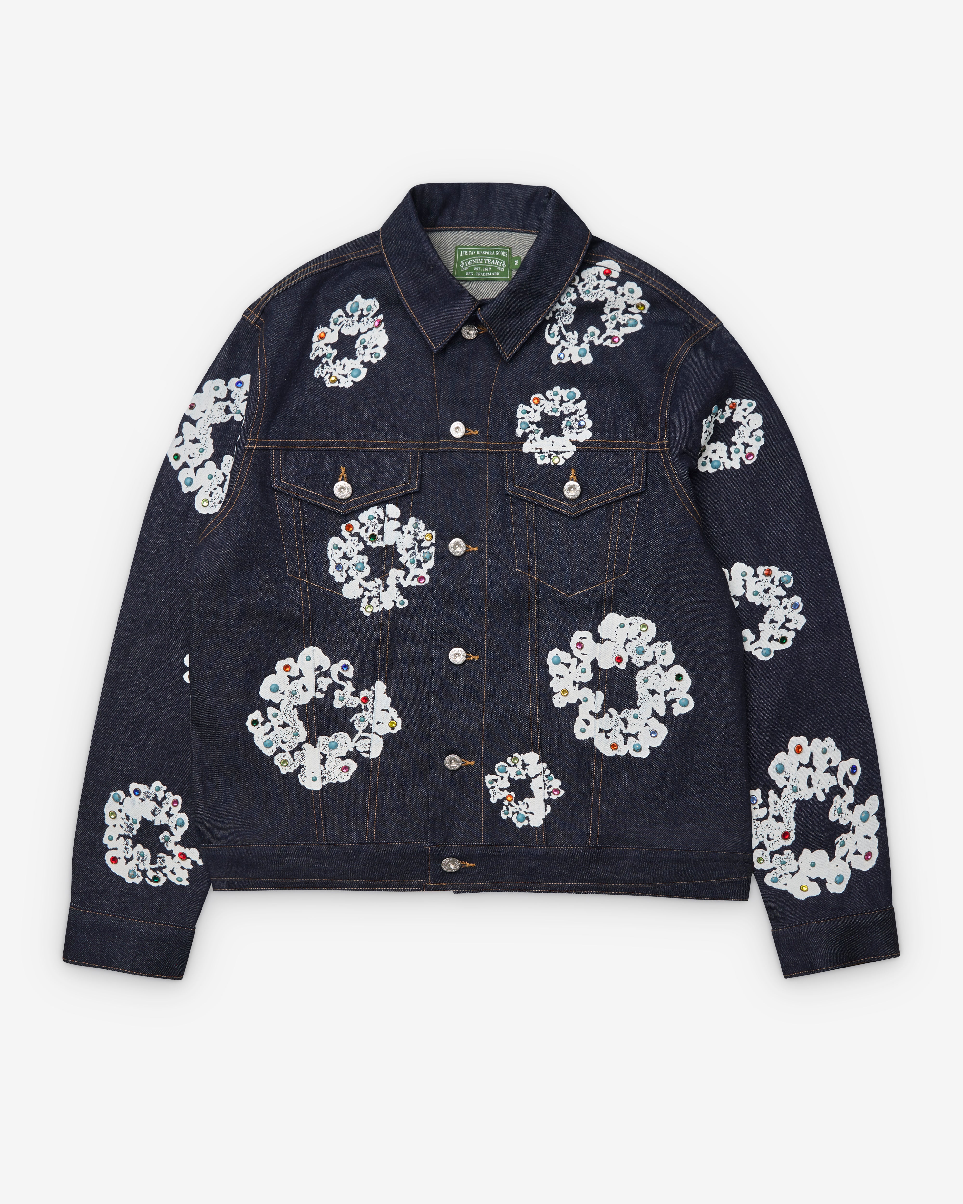 Denim Tears: Men's Studded Cotton Wreath Denim Jacket (Selvedge