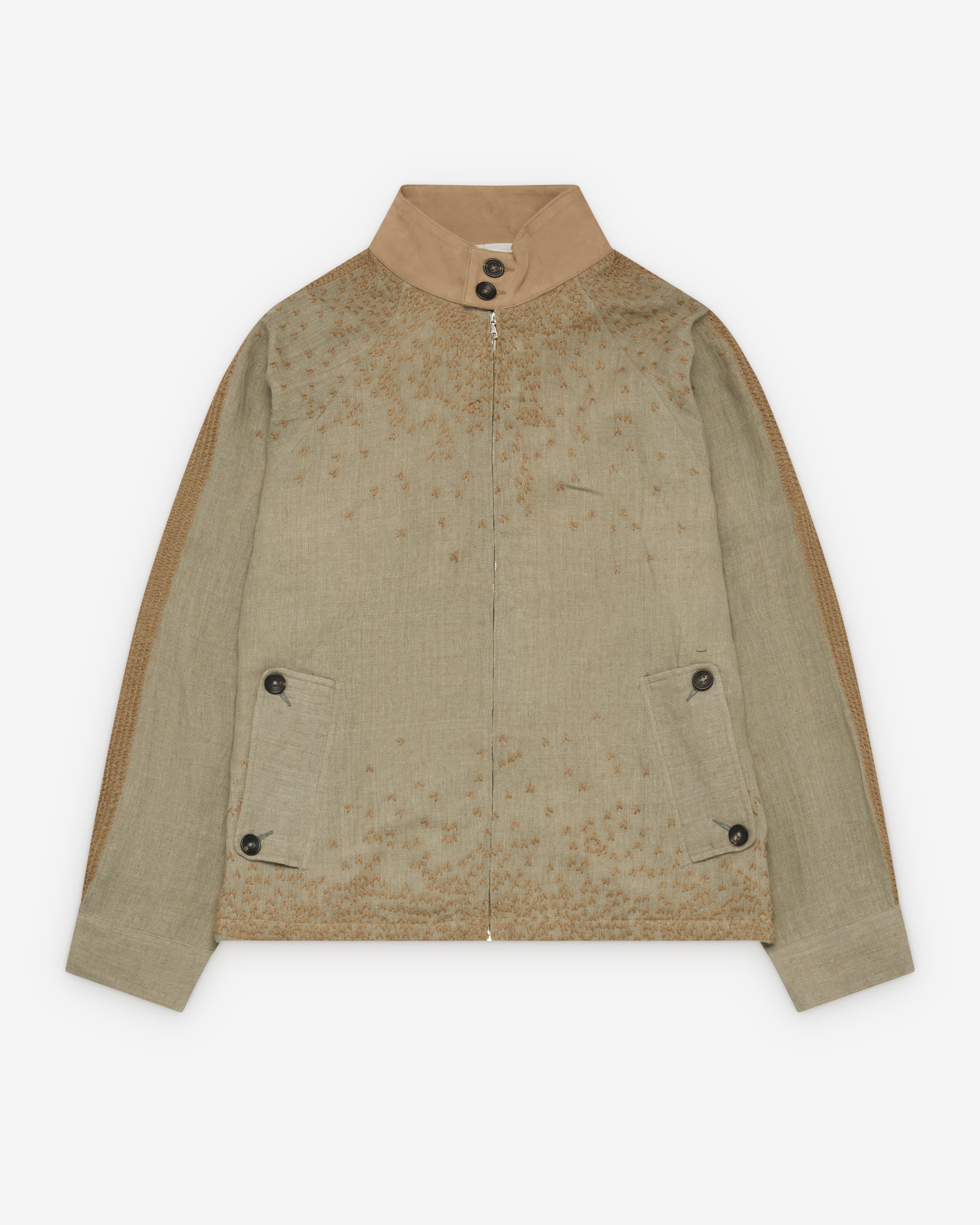 Kartik Research: Men's Harrington Jacket (Pista/Beige) | DSMNY E-SHOP
