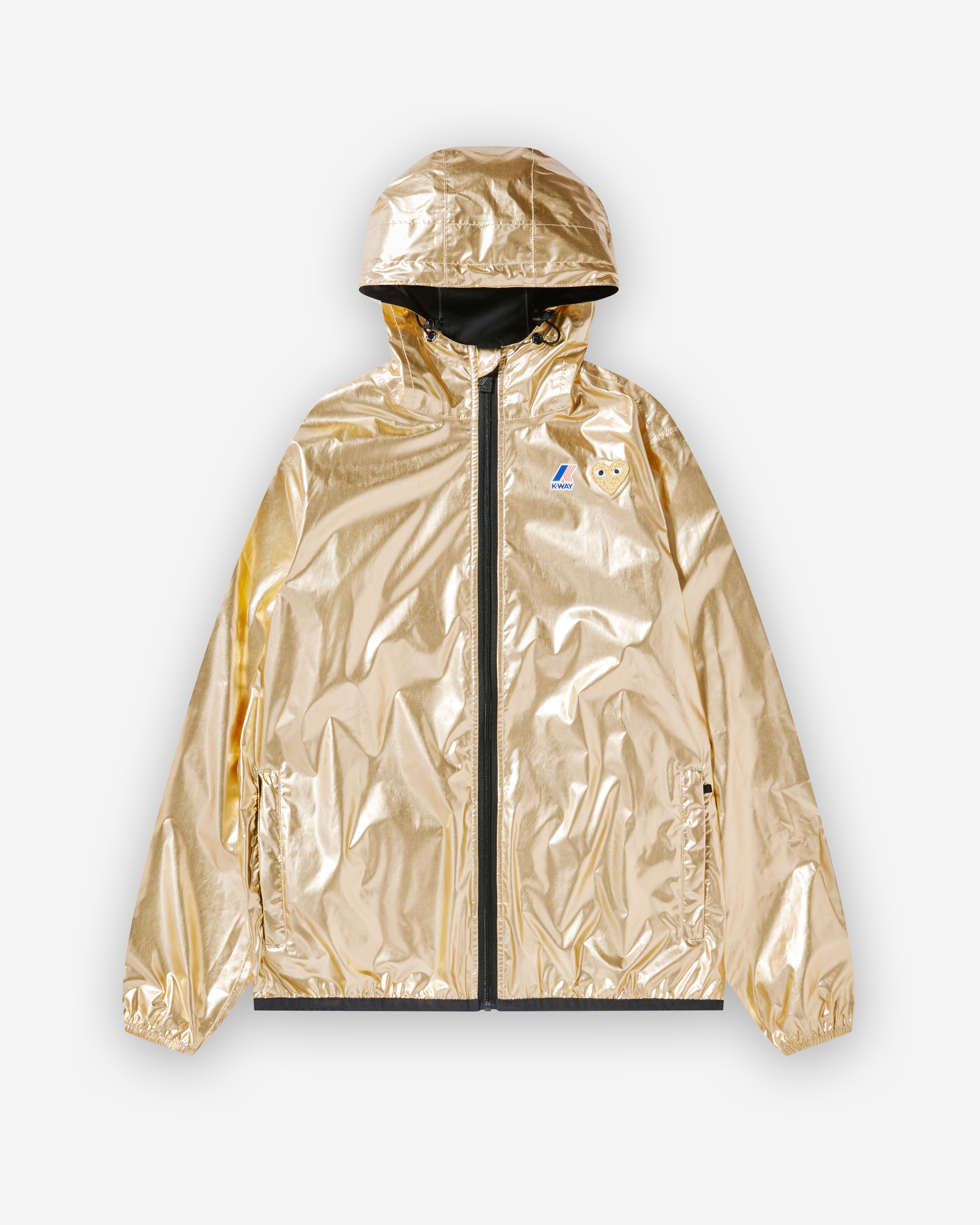 D&G ゴールド ナイロンジャケット フード付き Play Comme des Garçons: K-Way Gold Heart Zip Jacket (Gold) | DSMNY