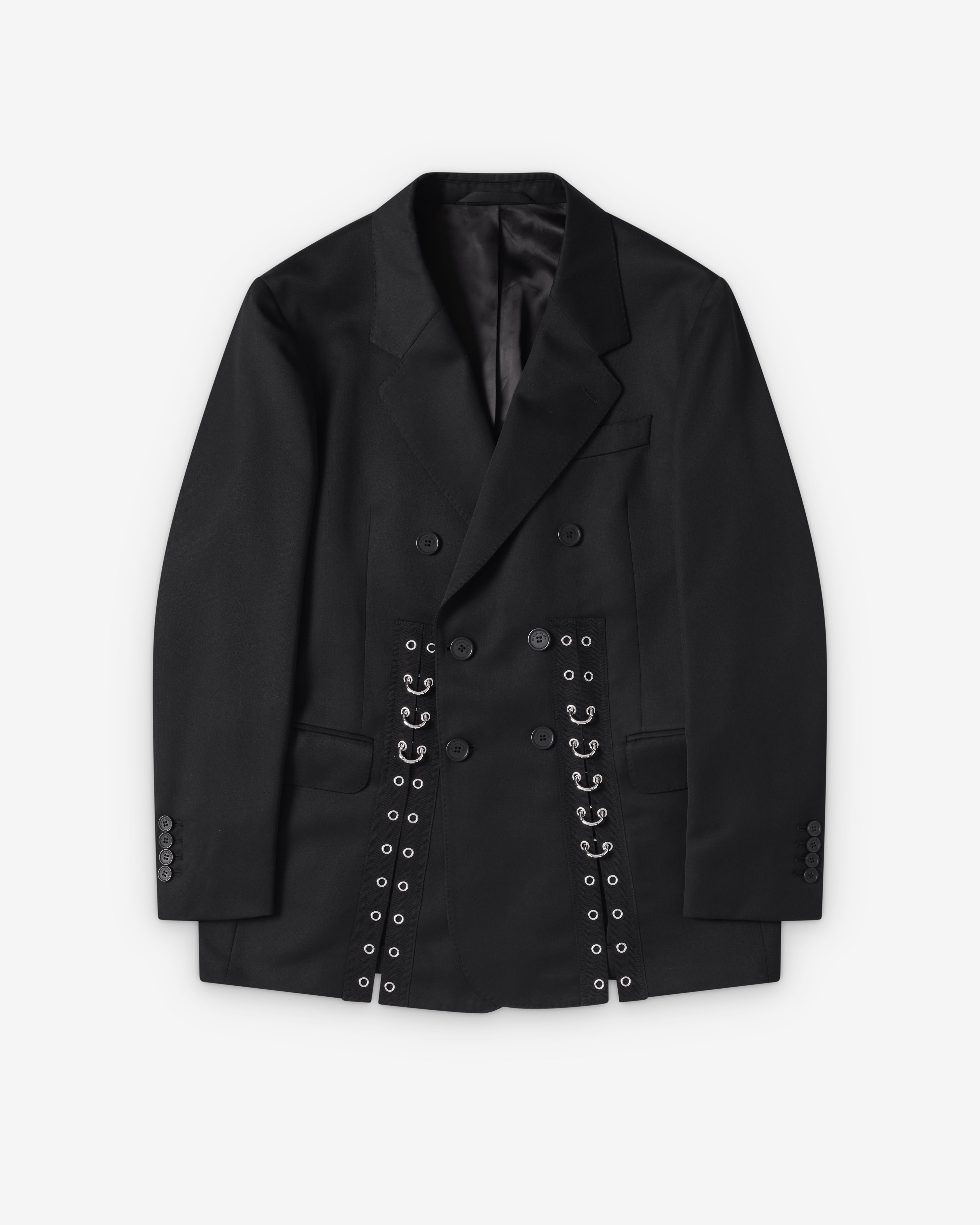 ウ*ン様 simone rocha テーラードジャケット ブラック UK8 Simone Rocha: Men's Double Breasted Grommet Ring Hem Slice Jacket