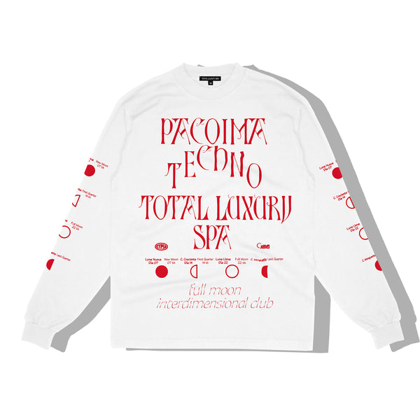 Total Luxury Spa x Pacoima Techno - Men's Full Moon Long Sleeve T-Shirt - (White)