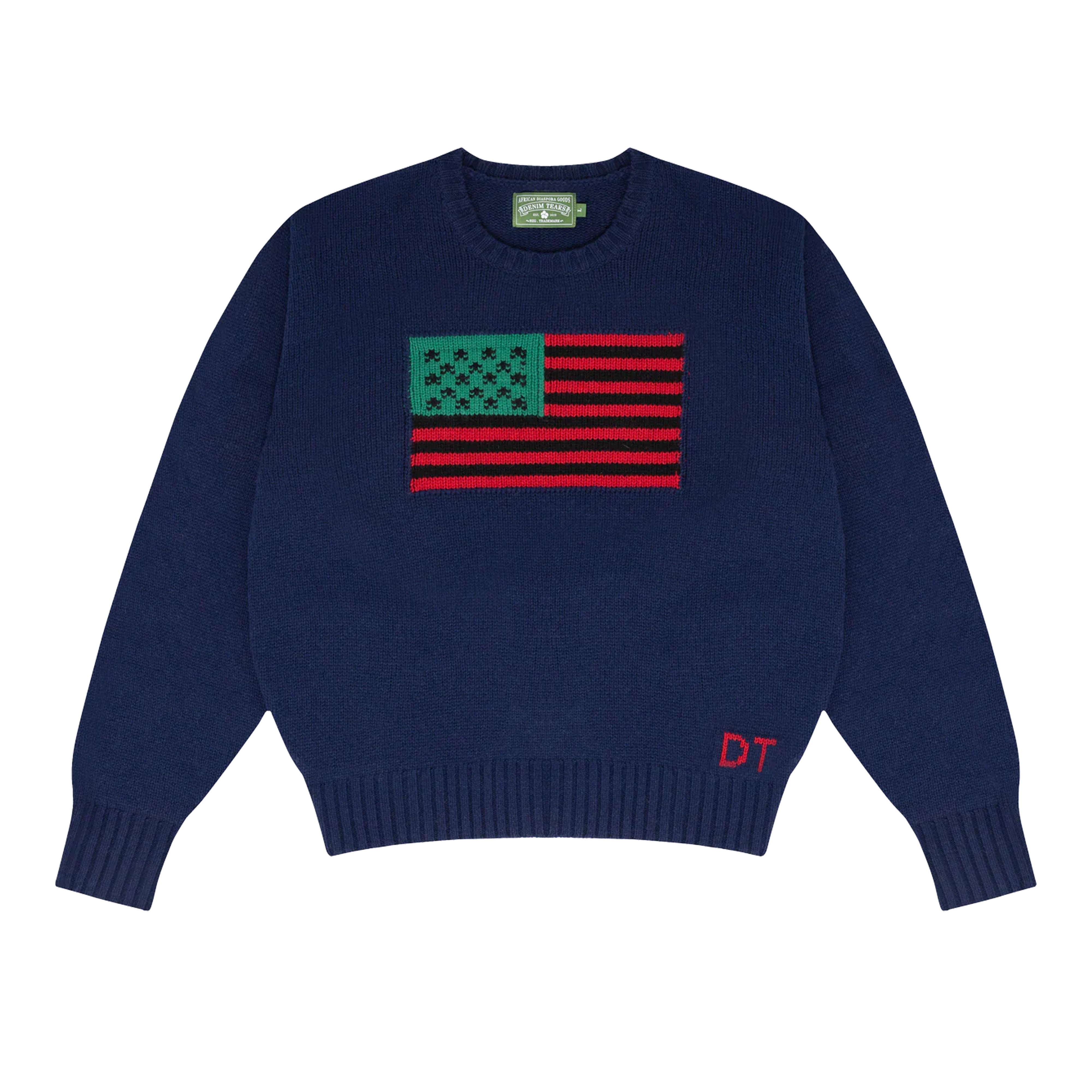 DENIM TEARS 1619 Pan African Flag セーター Denim Tears: 1619 Pan African Flag Sweater (Navy) | DSMNY E-SHOP