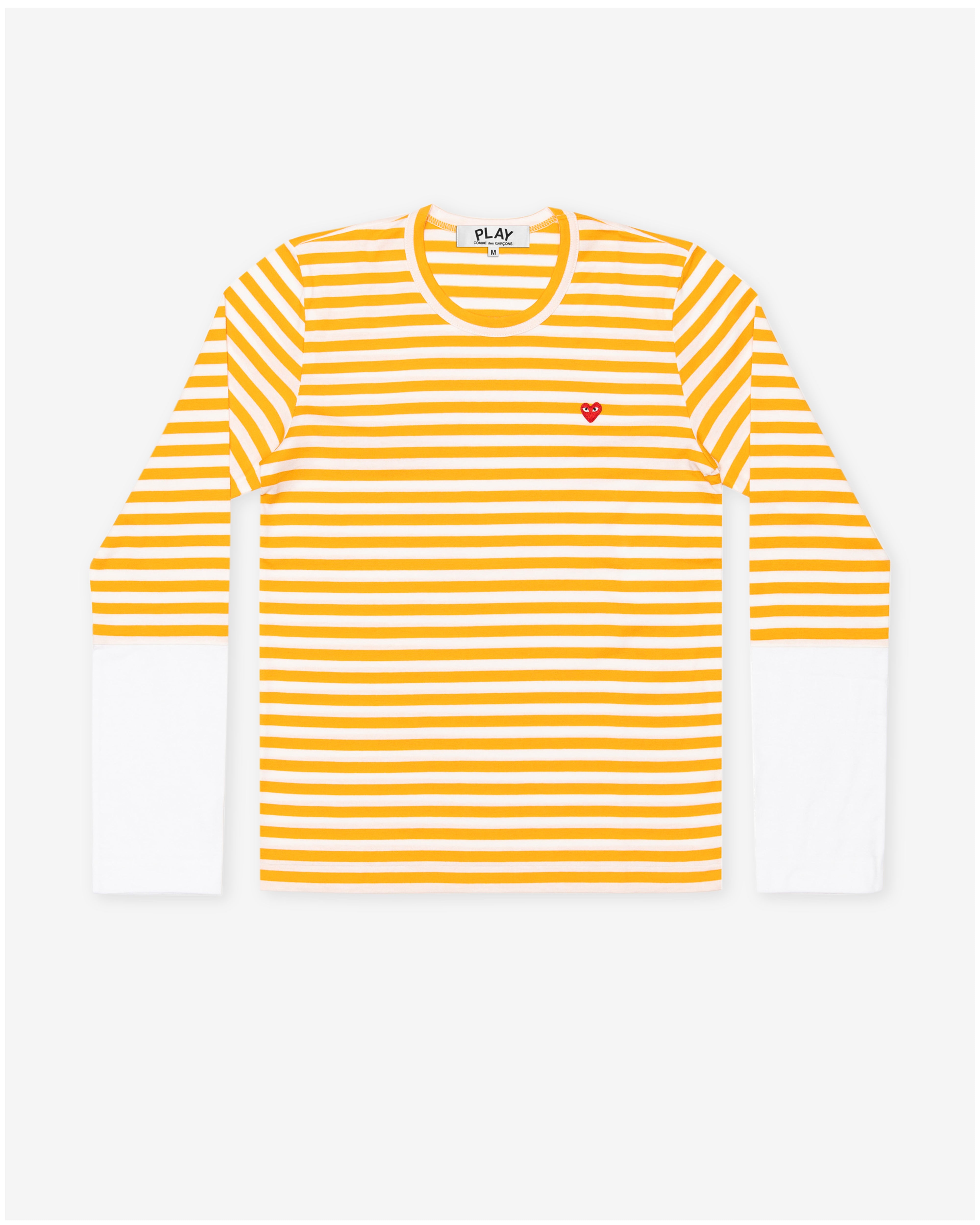Play Comme des Garçons: Stripe White T-Shirt (Yellow