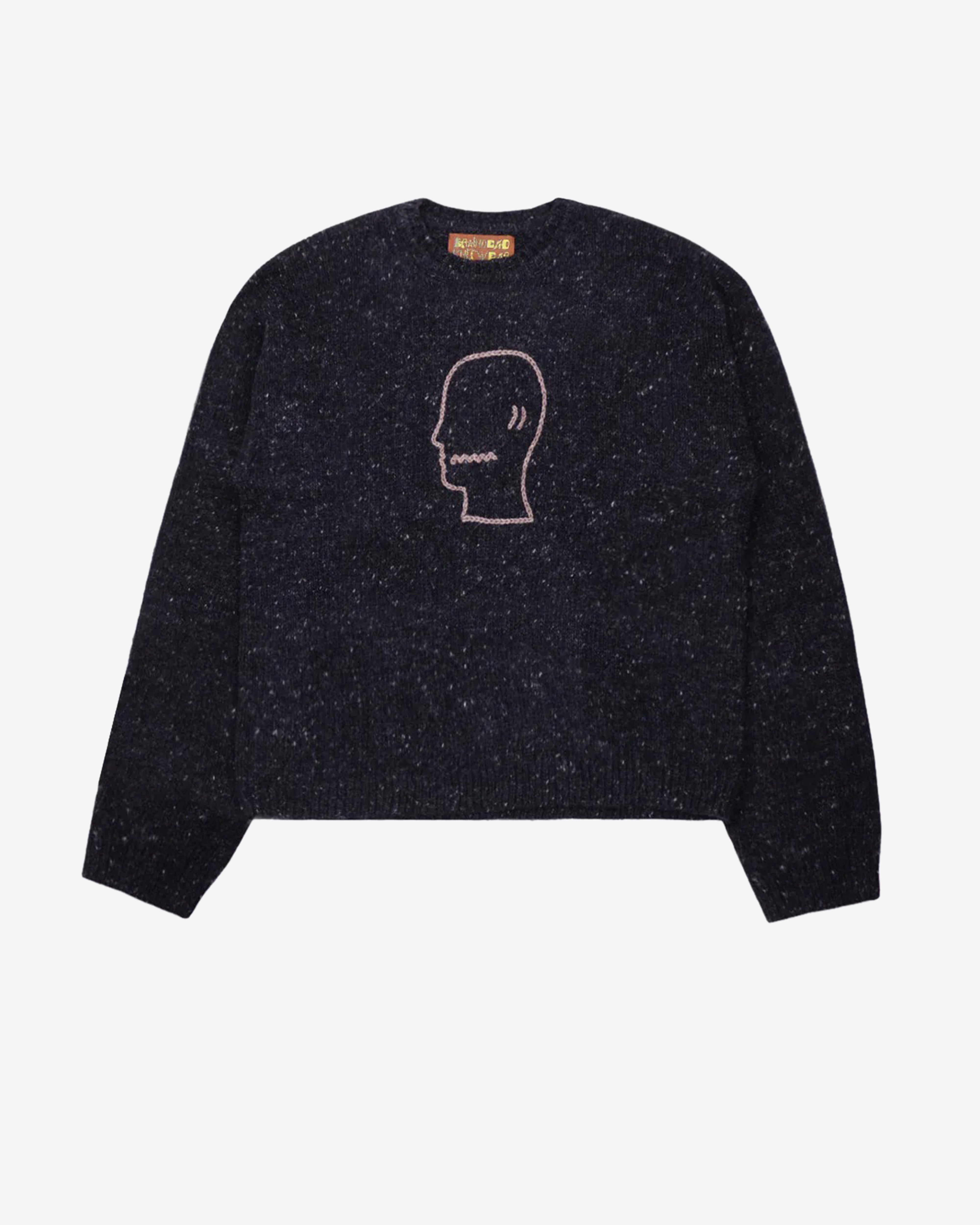 Brain Dead: Men's Logohead Alpaca Crewneck Sweater (Charcoal