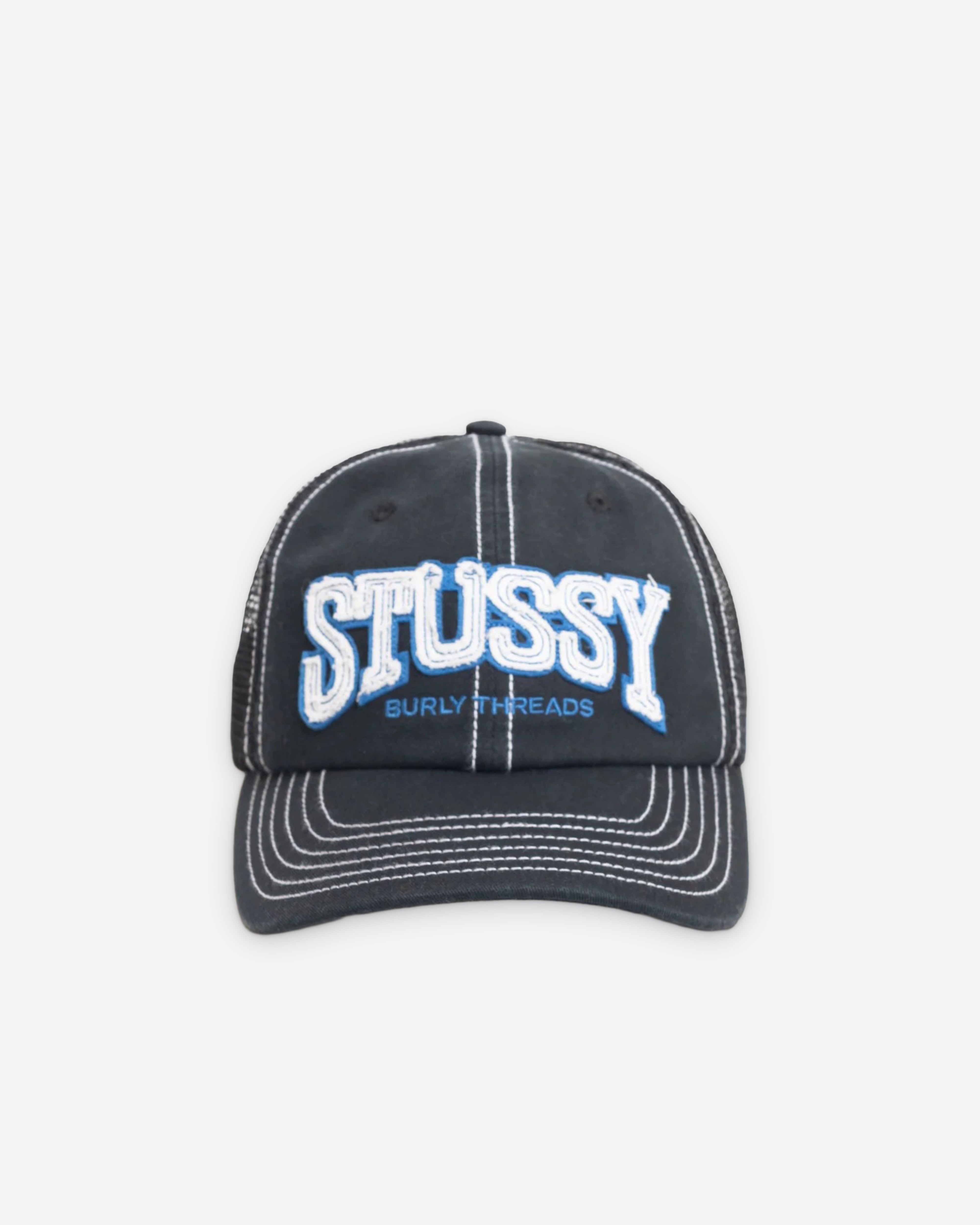 Stüssy: Men's MD Burly Threads Trucker (Black) | DSMNY E-SHOP