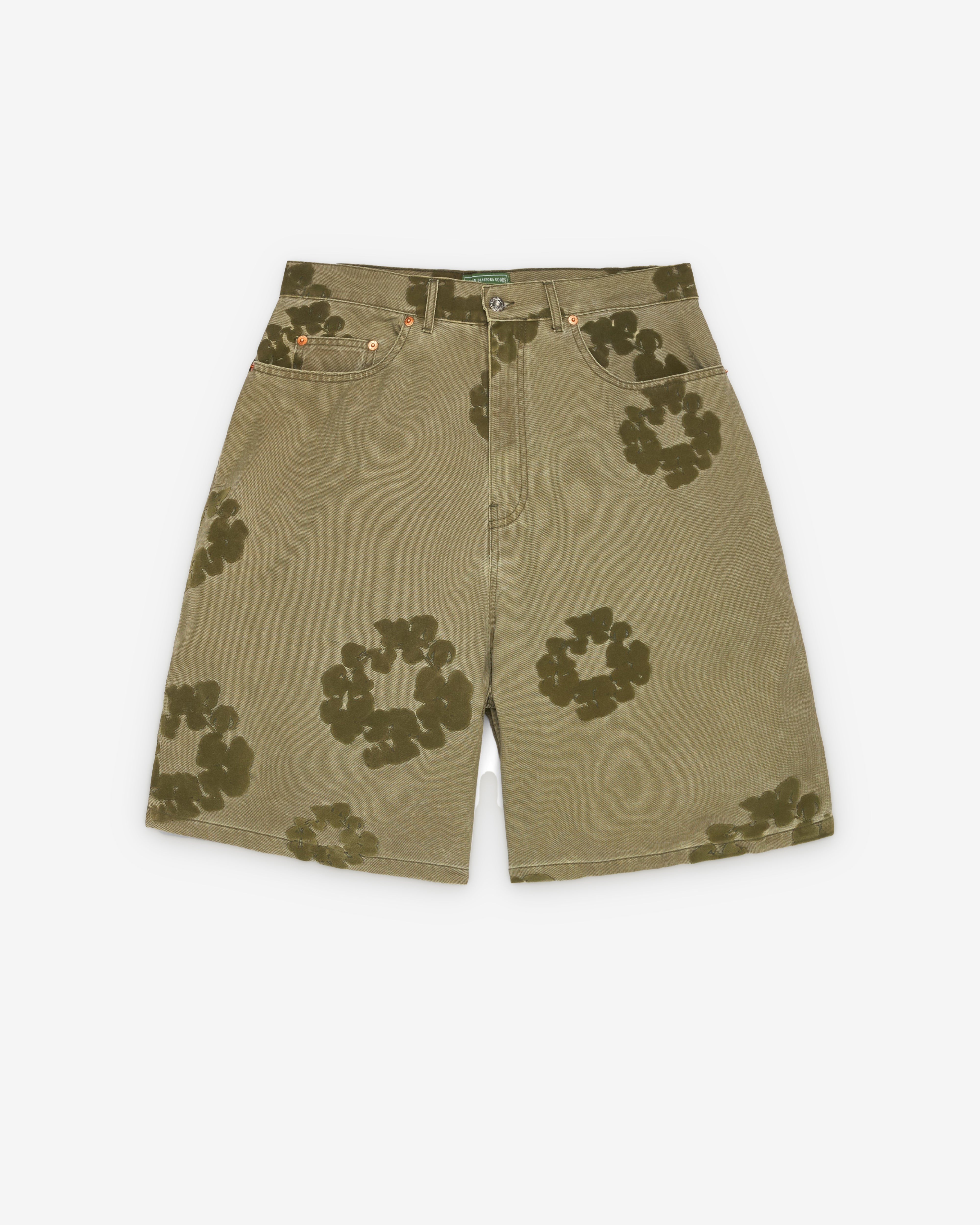 Denim Tears: Men's Cotton Wreath Flocked Short (Khaki) | DSMNY E-SHOP