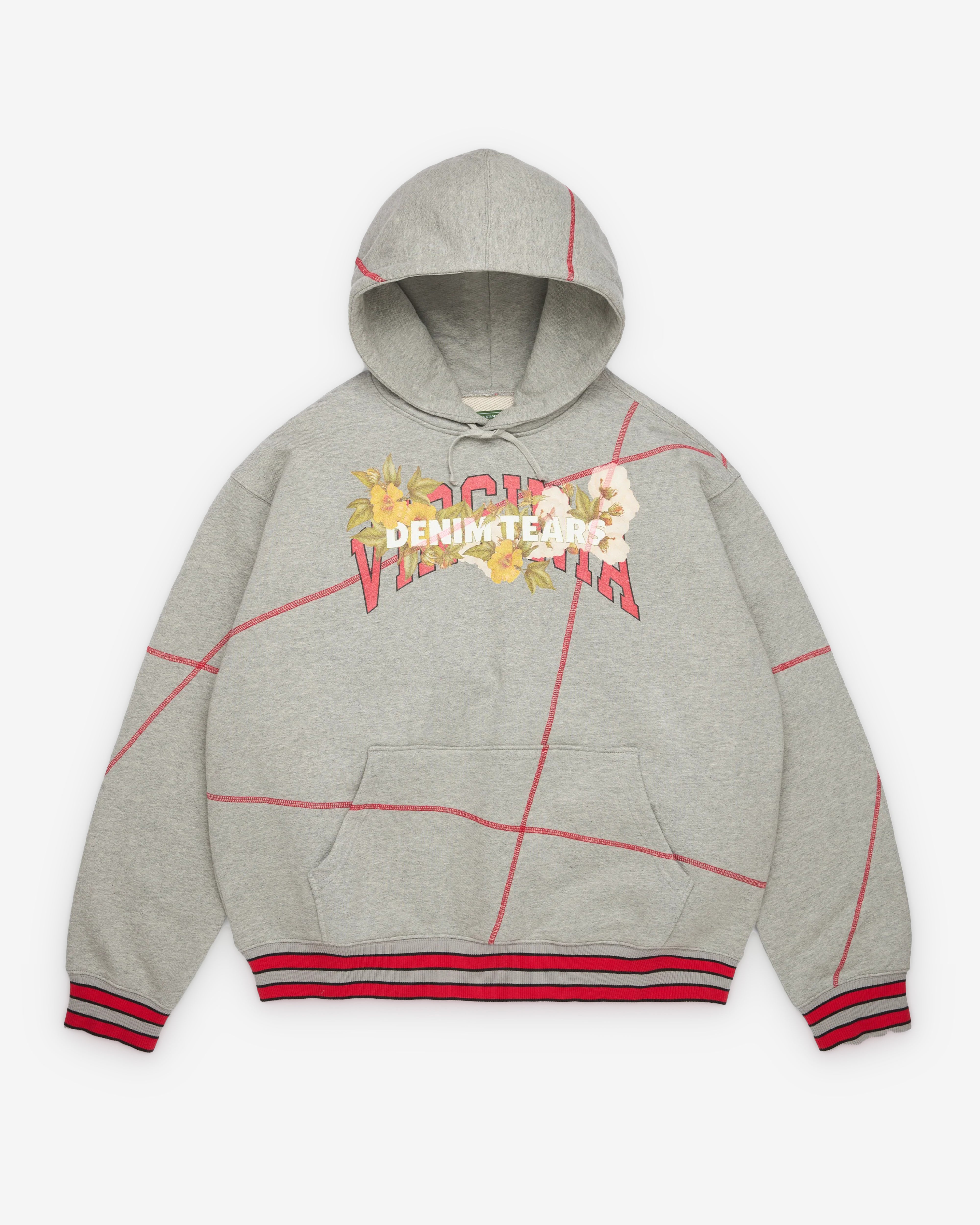 Denim Tears: Men's Virginia Overlock Stitch Hoodie (Grey) | DSMNY